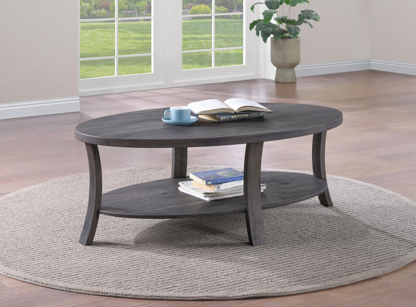 T177 - Coffee Table & 2 Round End Tables - Dark Brown