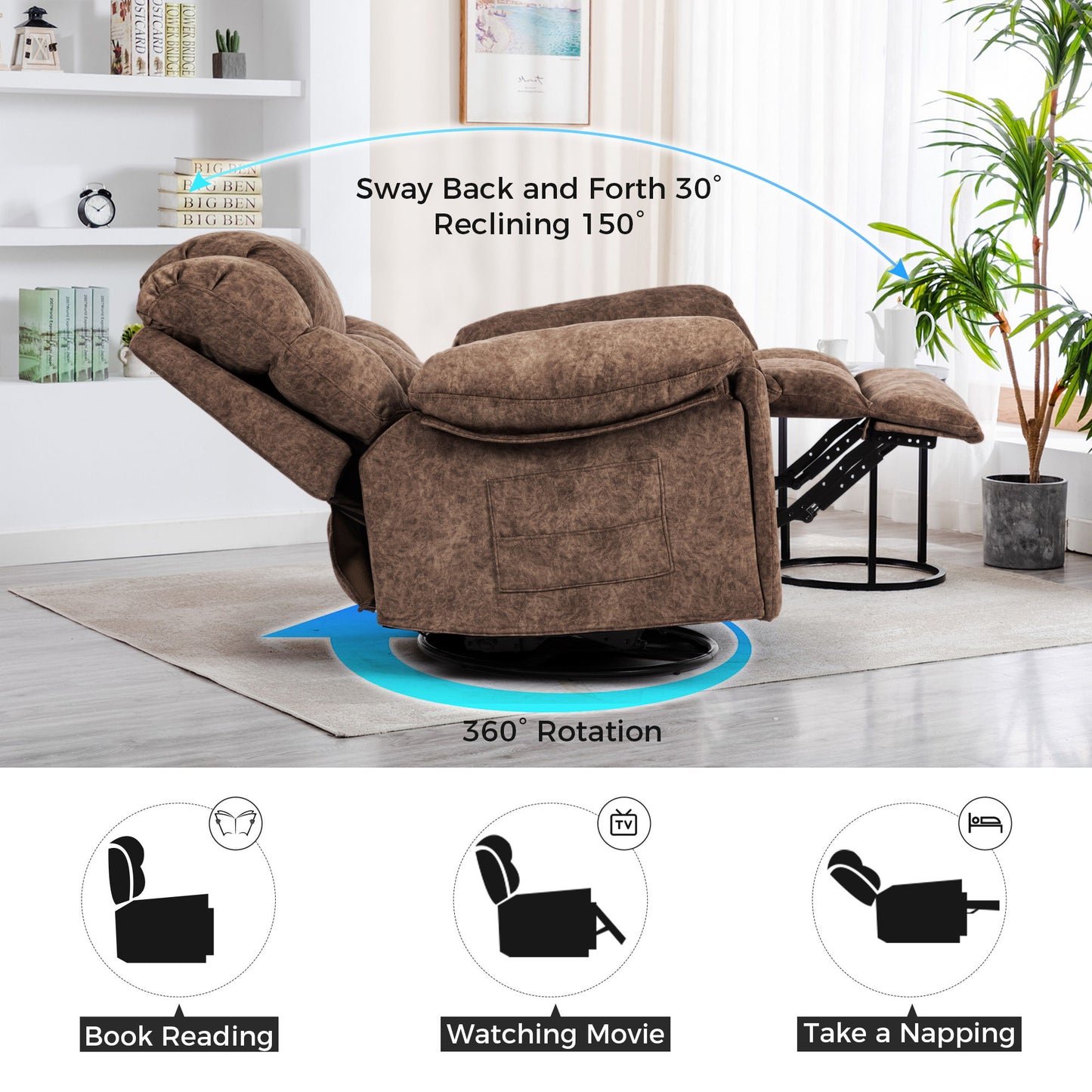 Swivel And Rocking Recliner Chair With Massage And Heating