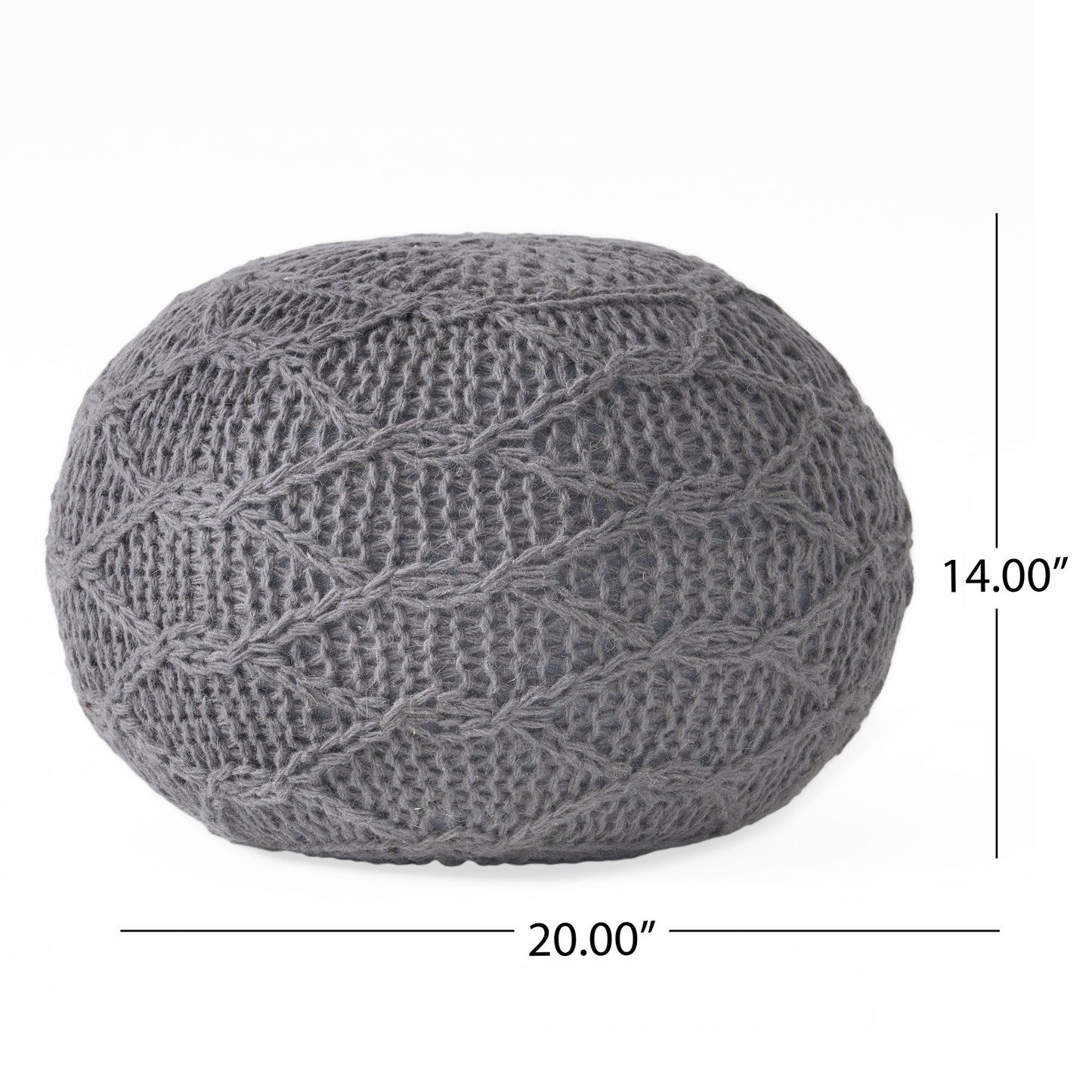 Malibu - Modern Knitted Wool Round Pouf With Handcrafted Design - Charcoal