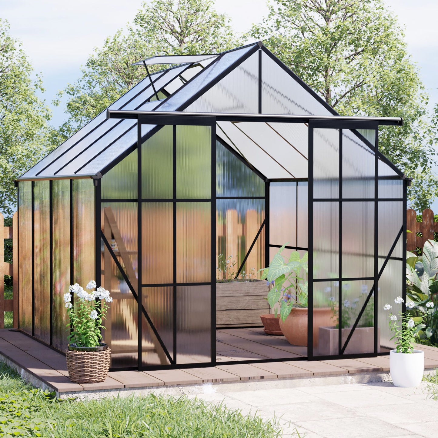 Double Door Polycarbonate house Raised Base And Anchor Aluminum Heavy Duty Walk In houses For Outdoor Backyard In All Season