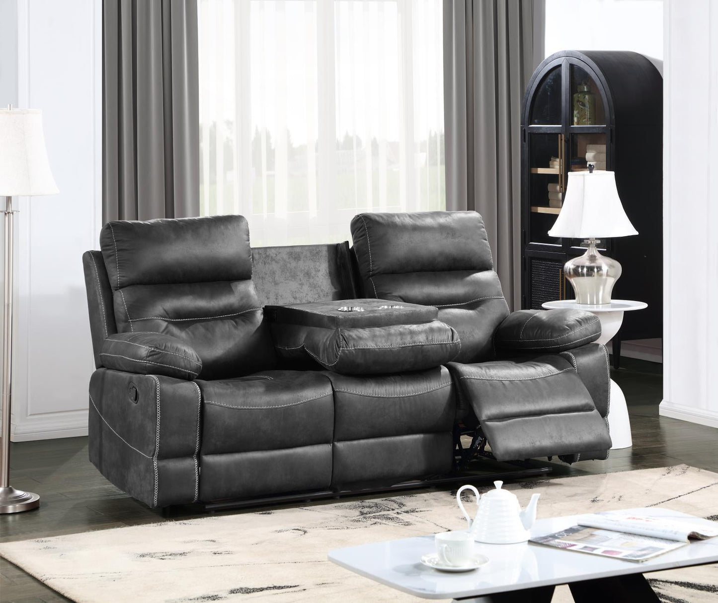U170 - Motion Sofa With Dropdown Table - Gray