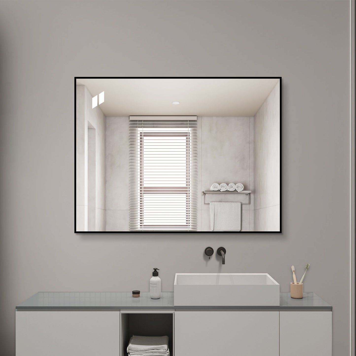 Framed Wall Mirror For Bathroom - Black