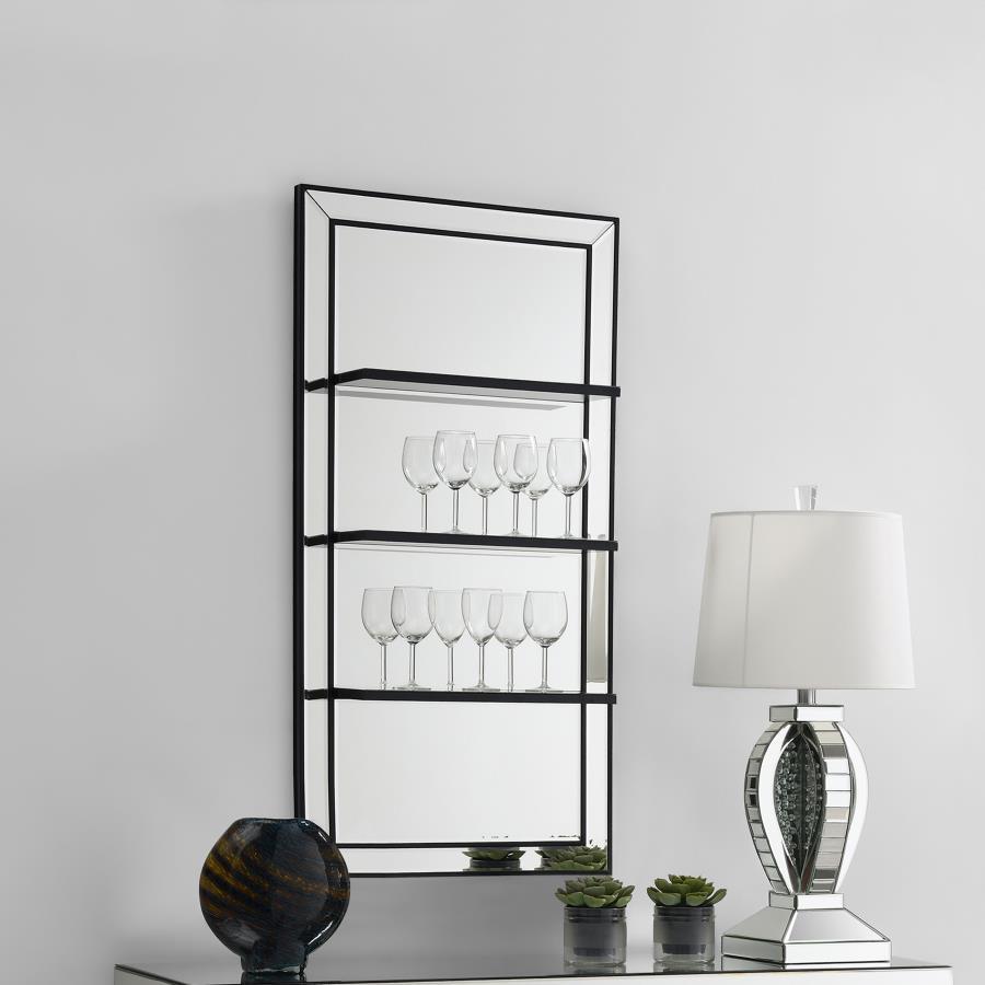 Oriel - Rectangular 3-Shelf Wall Mirror - Silver