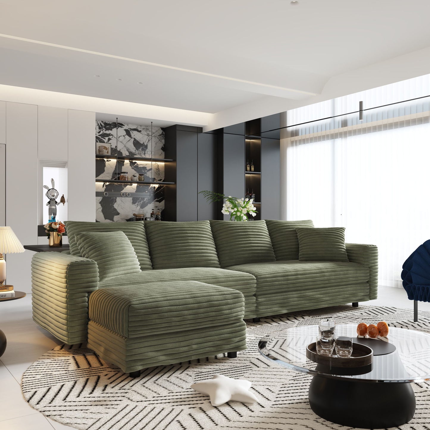 Convertible Deep Seat Sofa With Soft Pillows And Ottomans