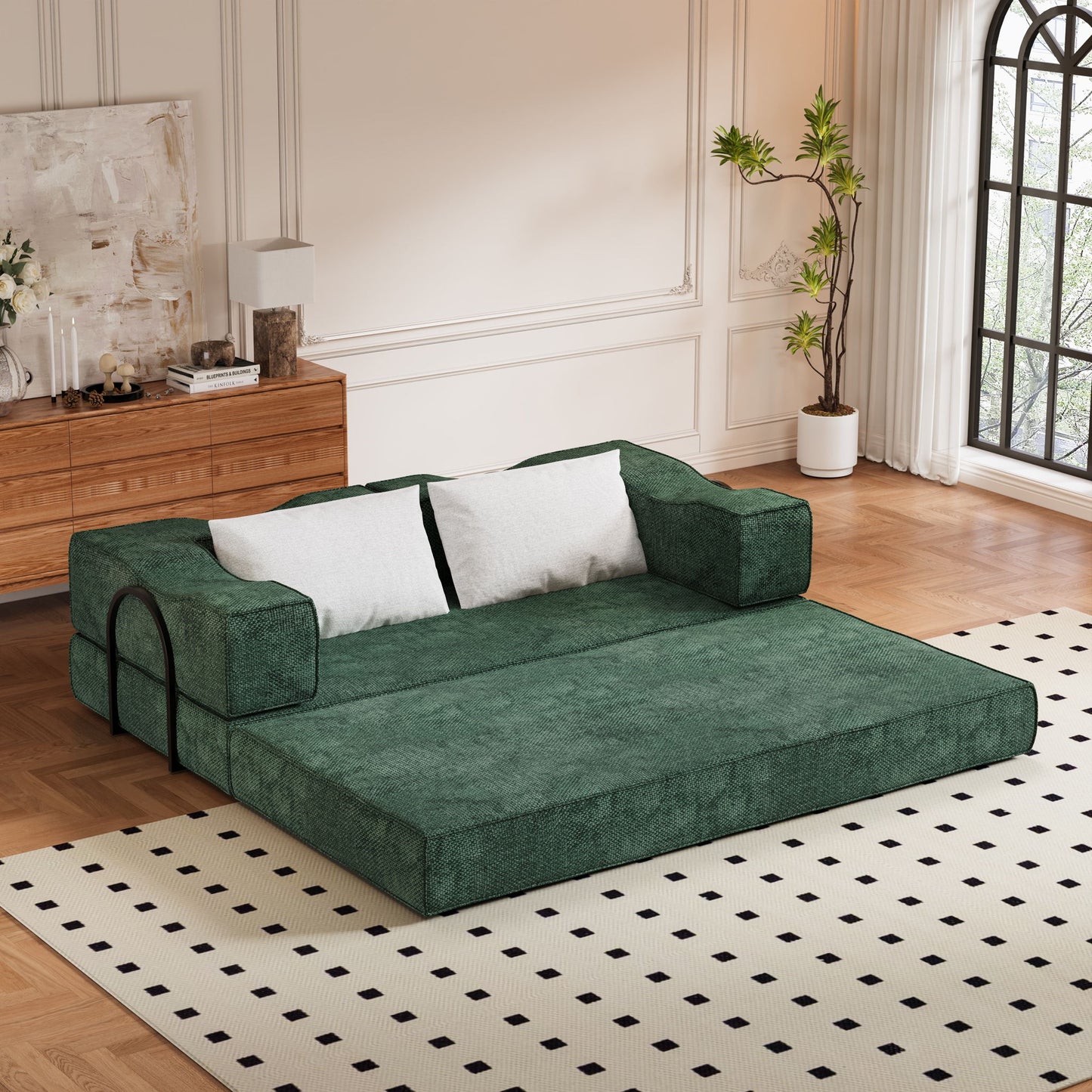 3 Seat Folding Floor Couch & King Size Bed Mattress