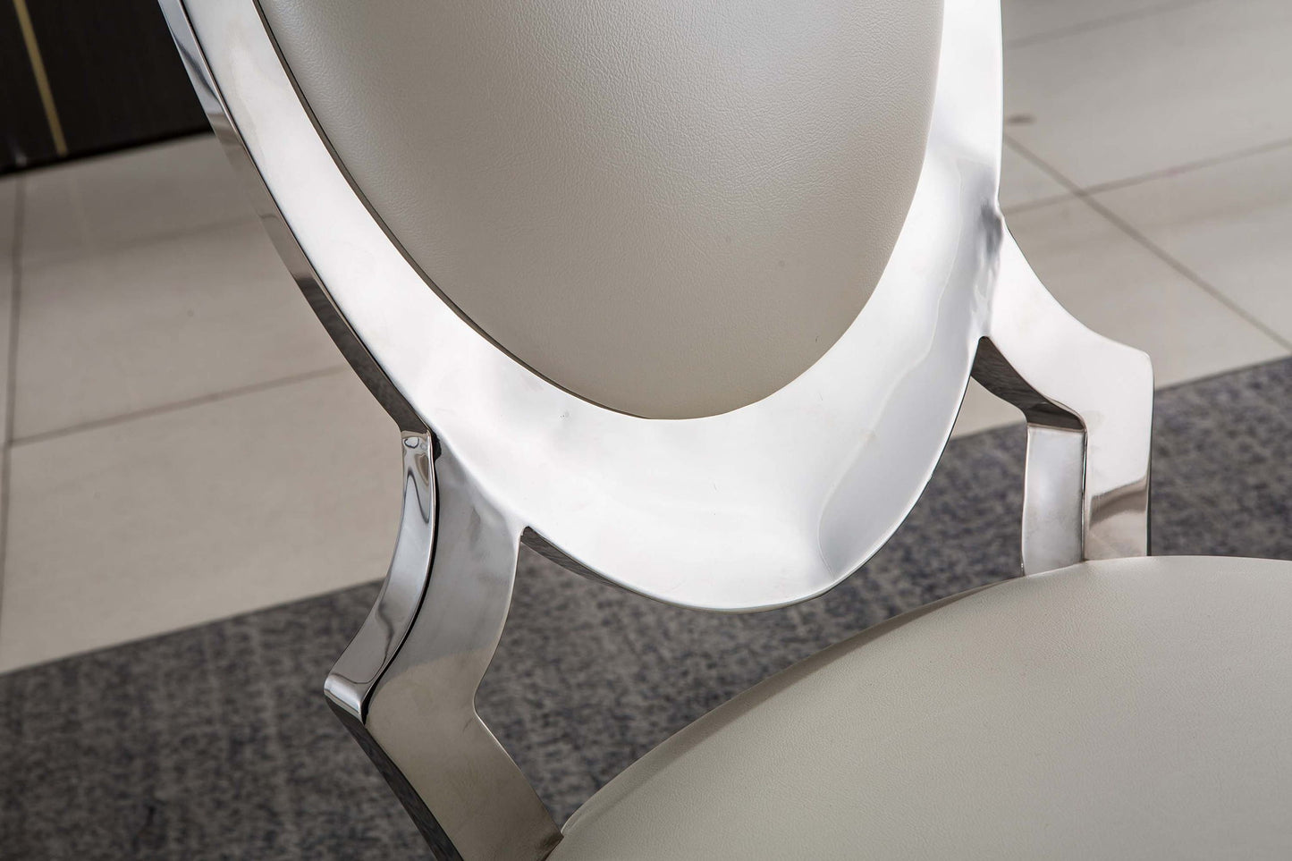 Dining Chair With Oval Backrest, Stainless Steel Legs (Set of 2)