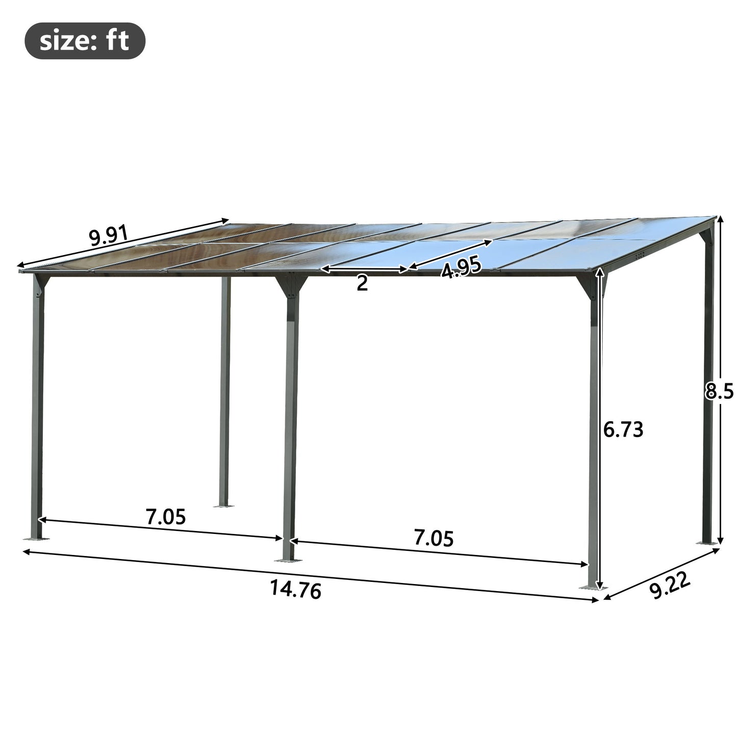 Outdoor Wall Mounted Gazebo With Sloped Roof Design, Uv Protection, And Durable Iron Frame - Gray