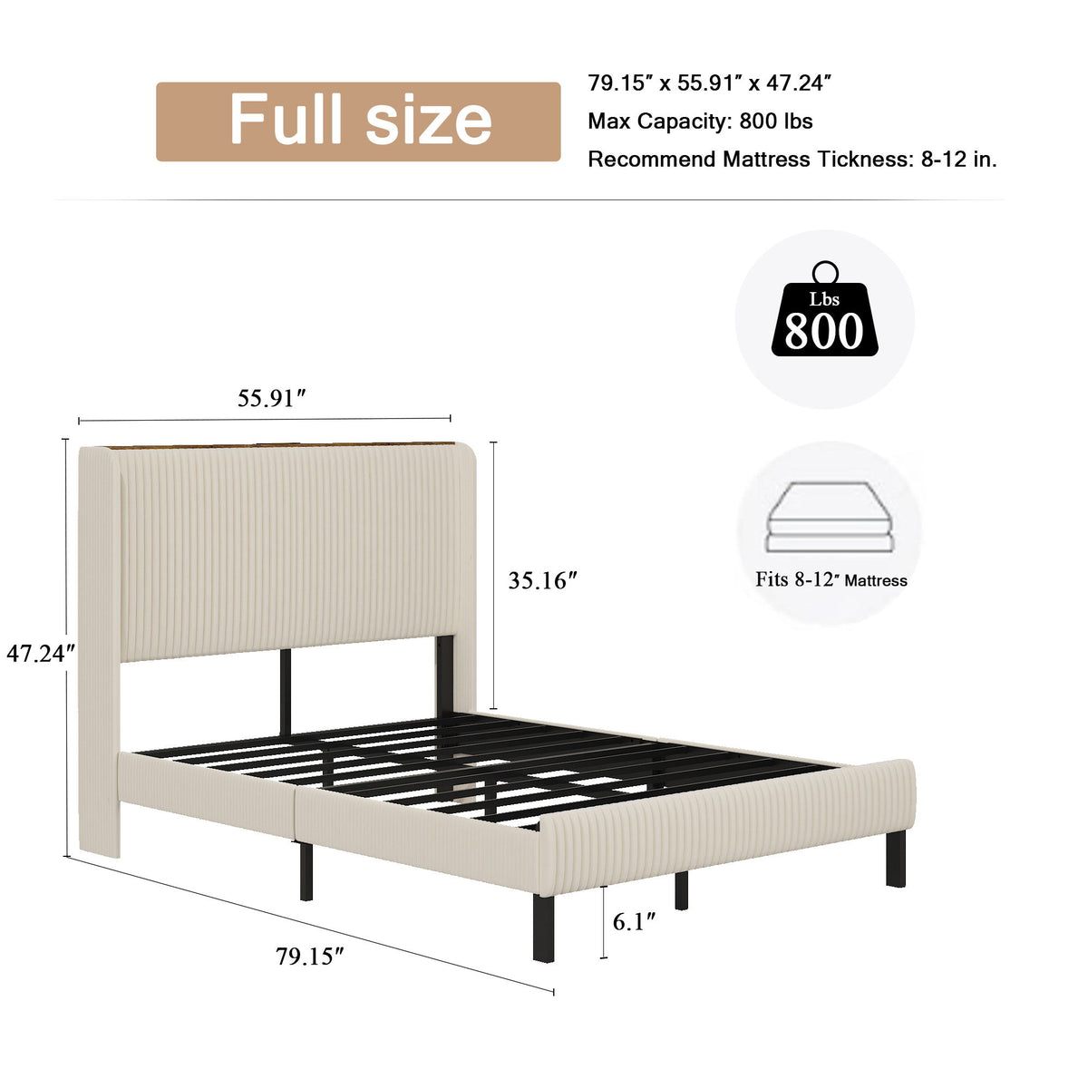 Platform Bed With Metal Frame And Charging Station