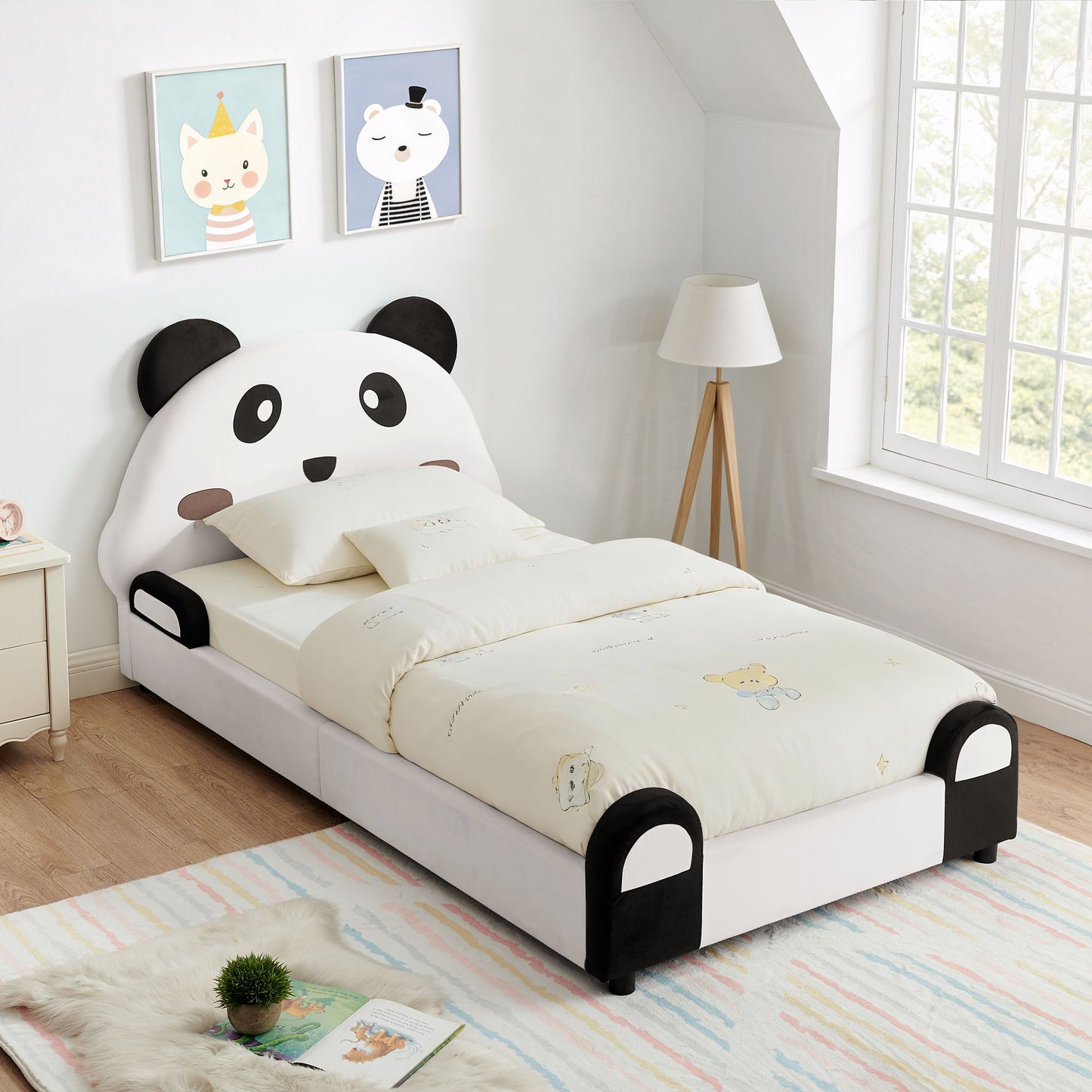 Twin Size Cute Panda Shaped Kids Bed - White / Black