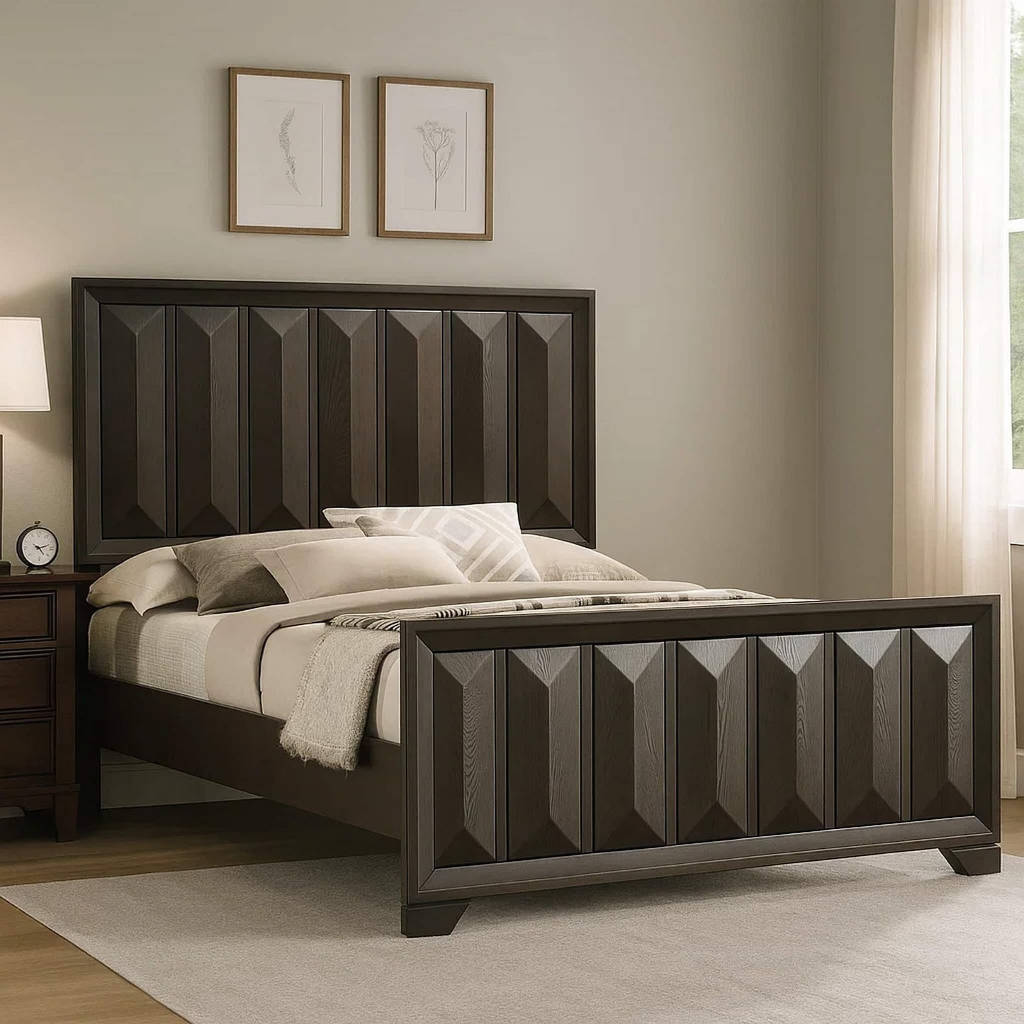 Modern Bed Panel Headboard With Vertical Faceted Design