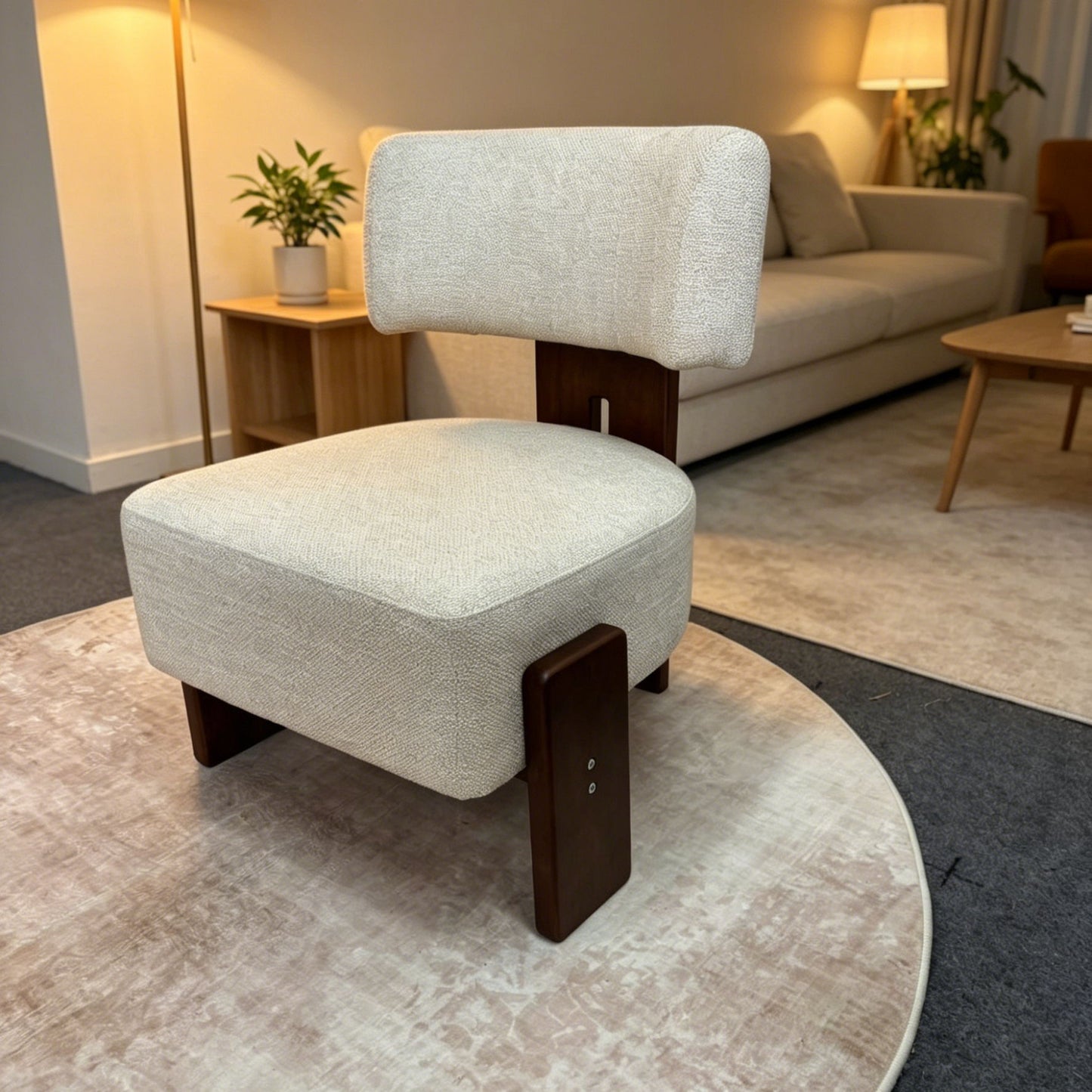 Geometric Armless Accent Chair - Beige / Brown