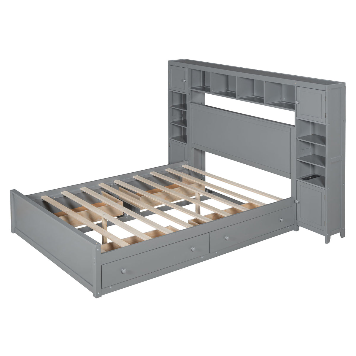 Bed With All In One Cabinet, Shelf And Sockets