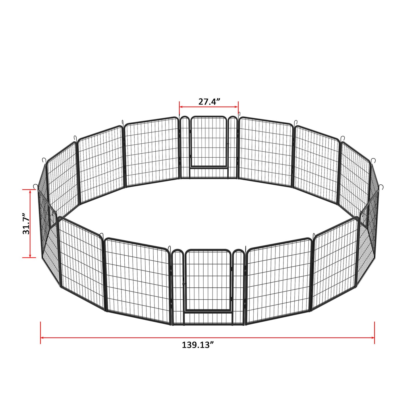 108.27" 16 Panels Heavy Duty Metal Playpen With Door, Dog Fence Pet Exercise Pen For Outdoor - Black
