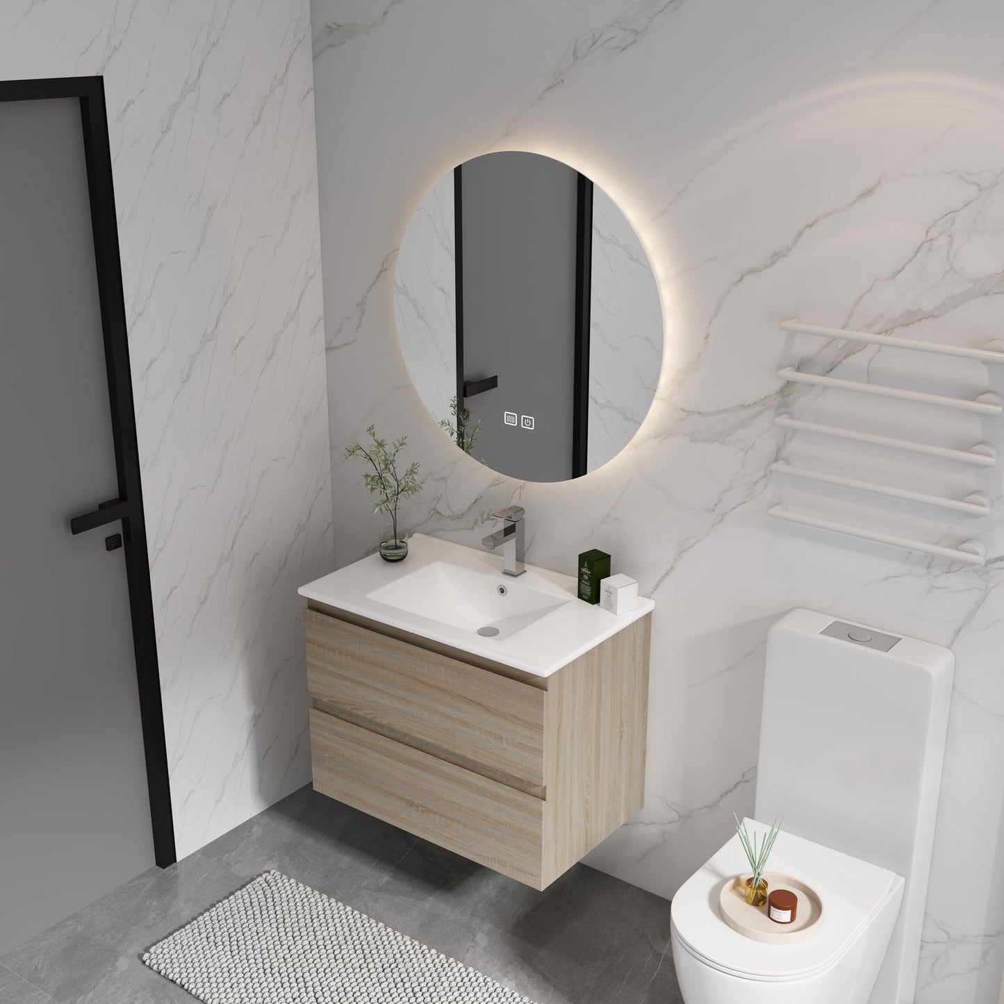 Wall Mounted Bathroom Vanity & Sink, 2 Soft Close Drawers