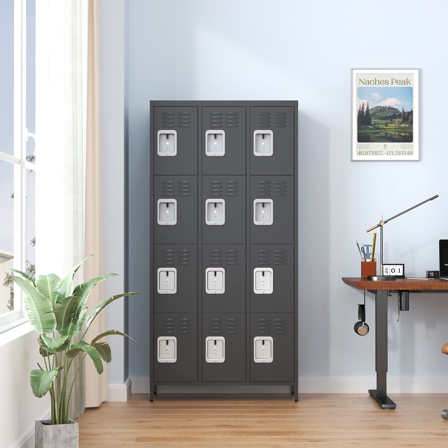 12 Door Lockers With Lock For Secure Storage - Black