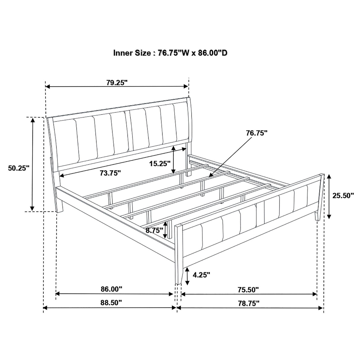 California King Upholstered Panel Bed With Headboard And Footboard - Cappuccino