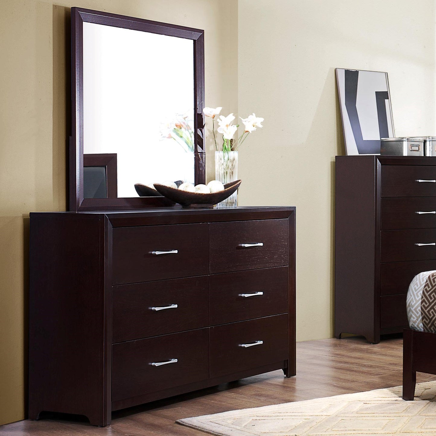 Contemporary 6-Drawer Dresser and Mirror