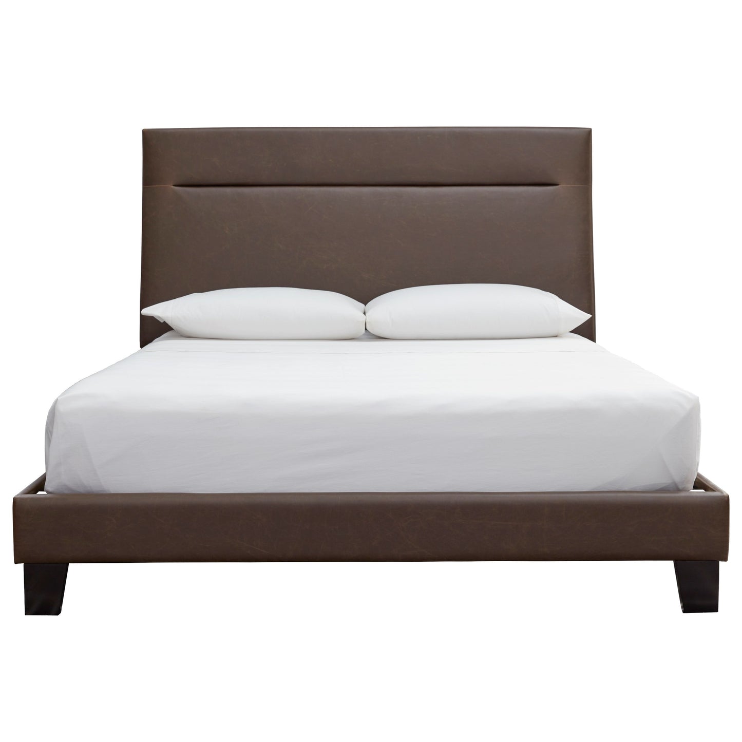 Contemporary King Upholstered Bed in Brown Faux Leather