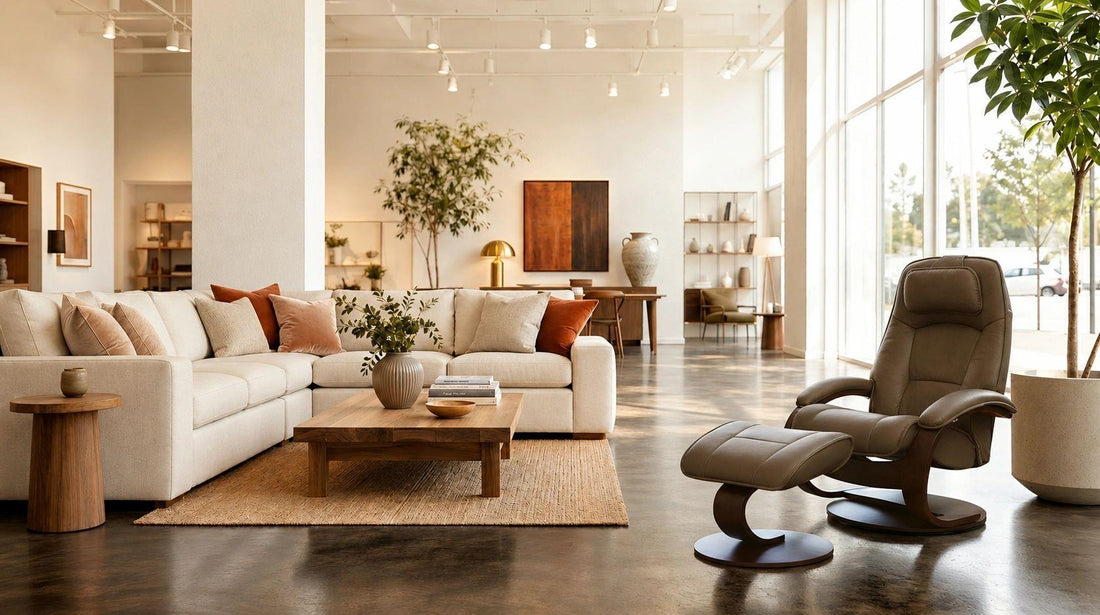 Furniture showroom at Elite Shop4Less in Columbia, South Carolina.