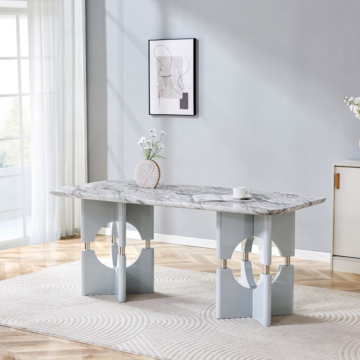 Modern Dining Table With Sleek Hollow-Out Frame And Accents