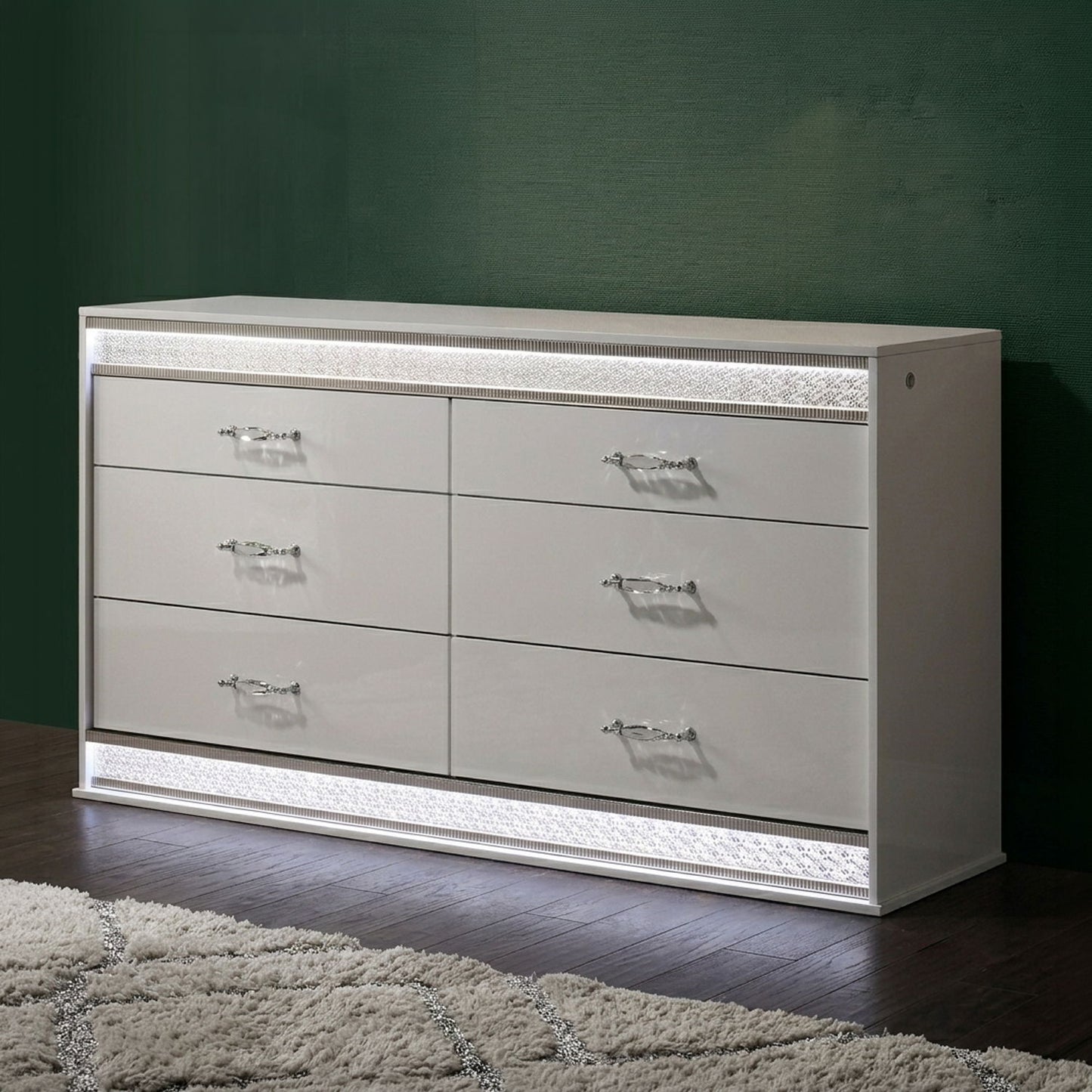 Glam - 6 Drawer Dresser & LED Lighting (Includes Dresser Only) - White