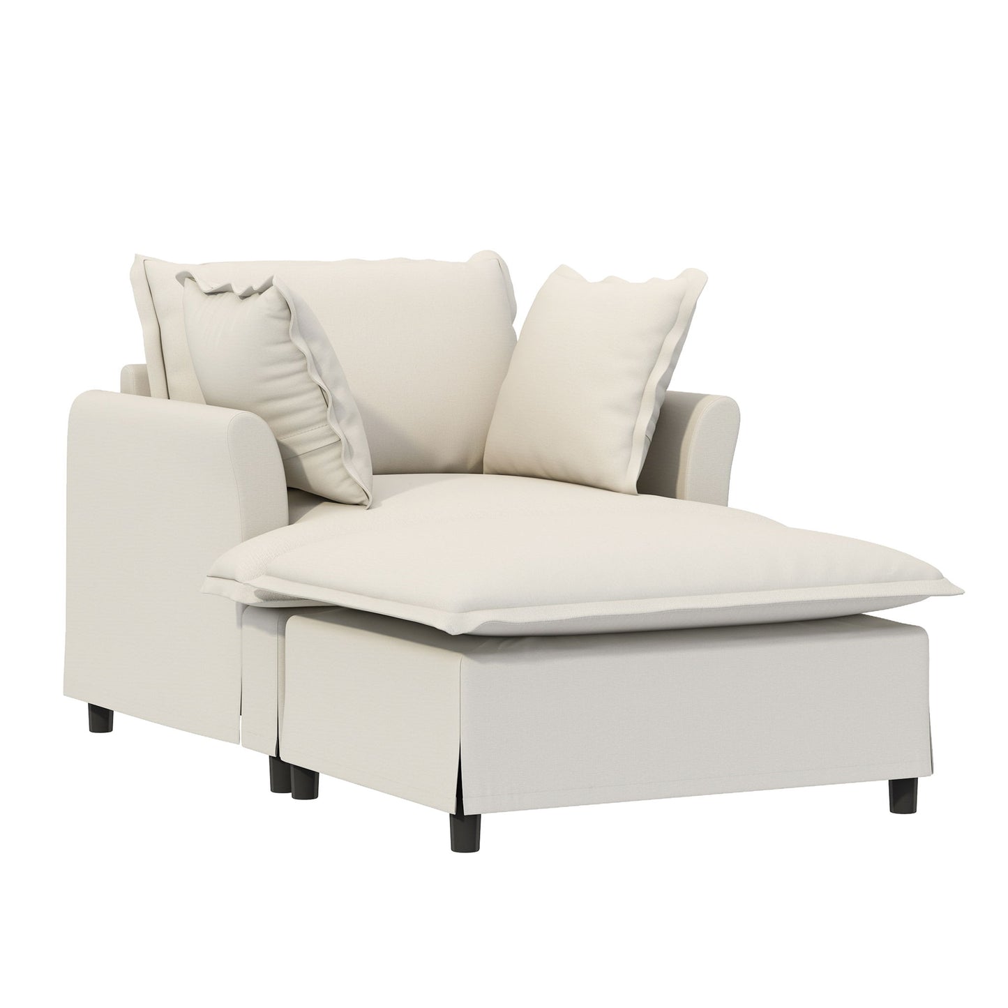 Oversized Chaise Lounge Indoor Single Sofa Bed With Wide Seat, Upholstered Lazy Sleeper Armchair With Movable Ottoman Reading Couch Set