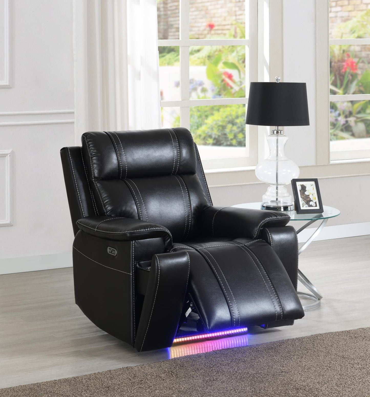 U68 - LED Power Recliner With Arms/Hidden Metal Cup Holder And Rhythmic Light Strip LED - Black