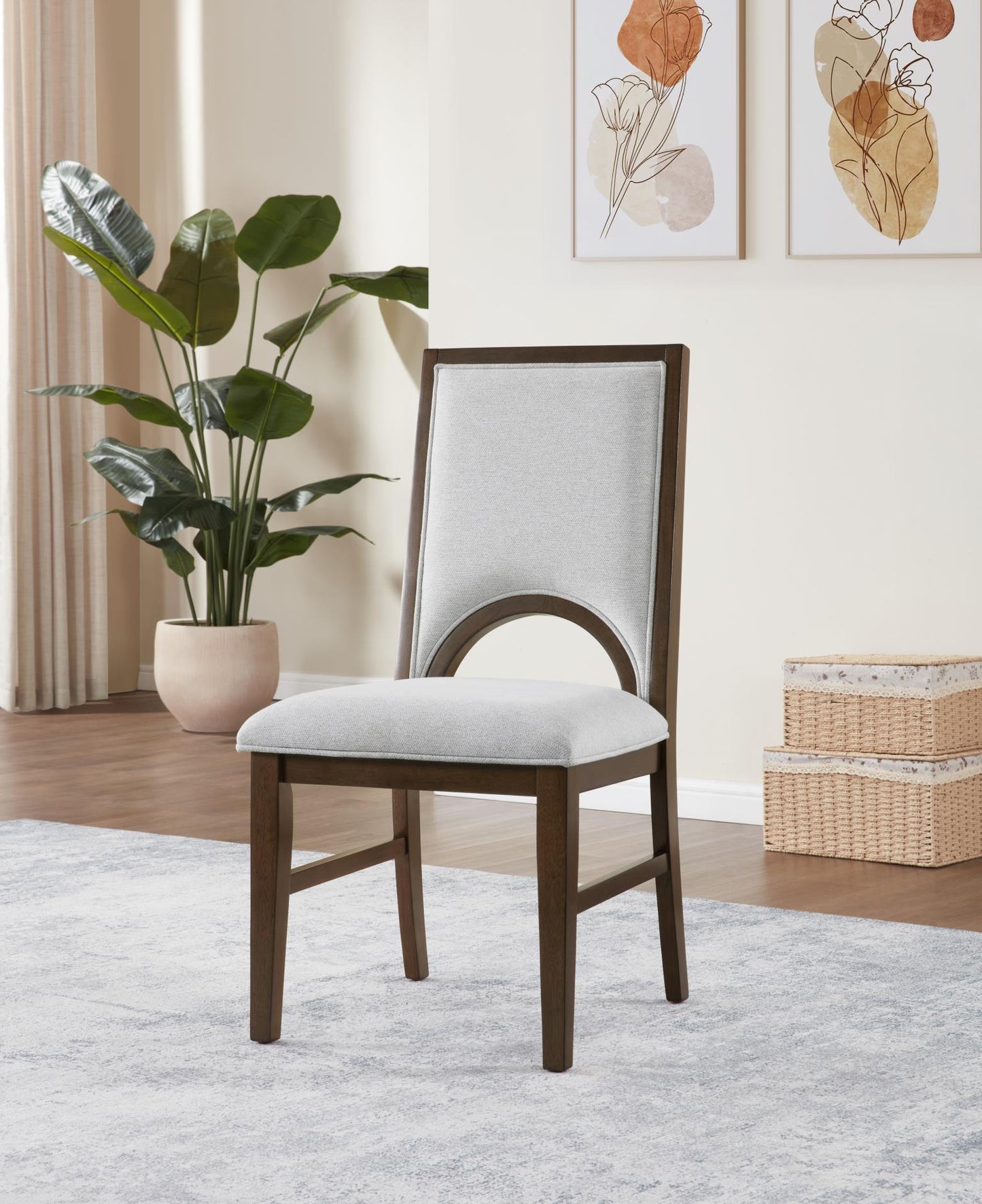 D122 - Dining Upholstered Side Chair - Cherry / Light Gray
