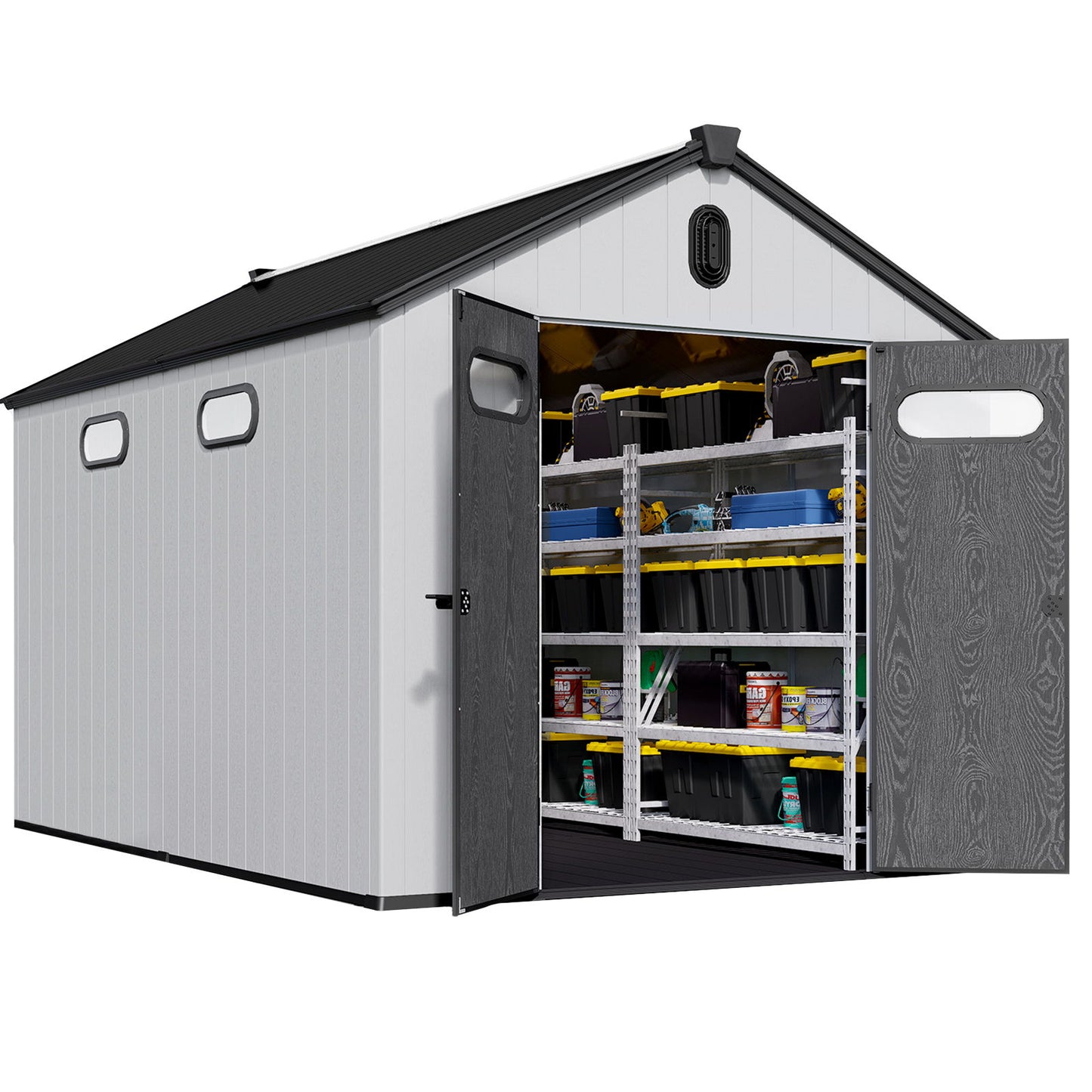 8 Ft. W X 12 Ft. D Plastic Storage Shed With Floor - Black / Gray