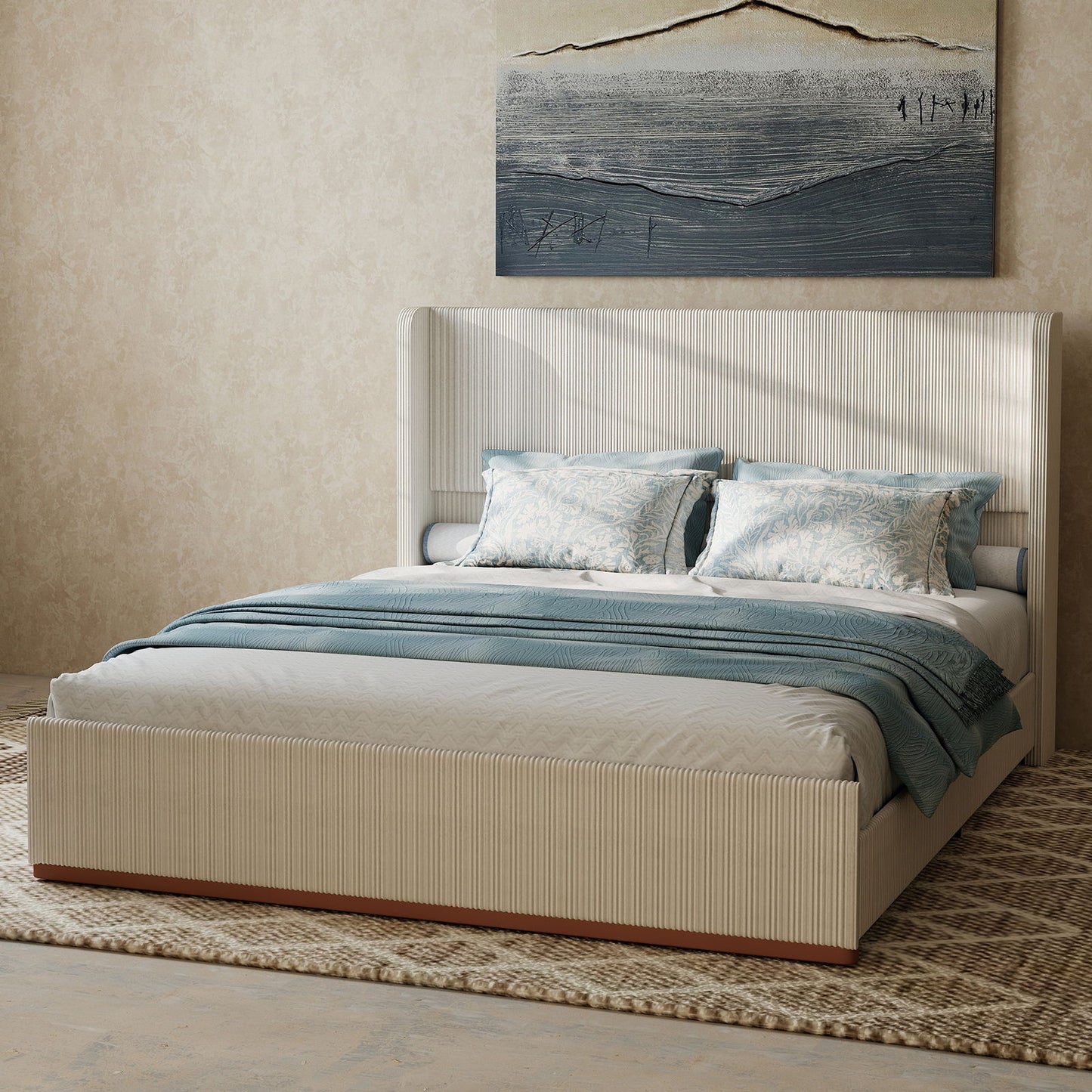 Upholstered Bed Frame With Luxury Wingback Headboard