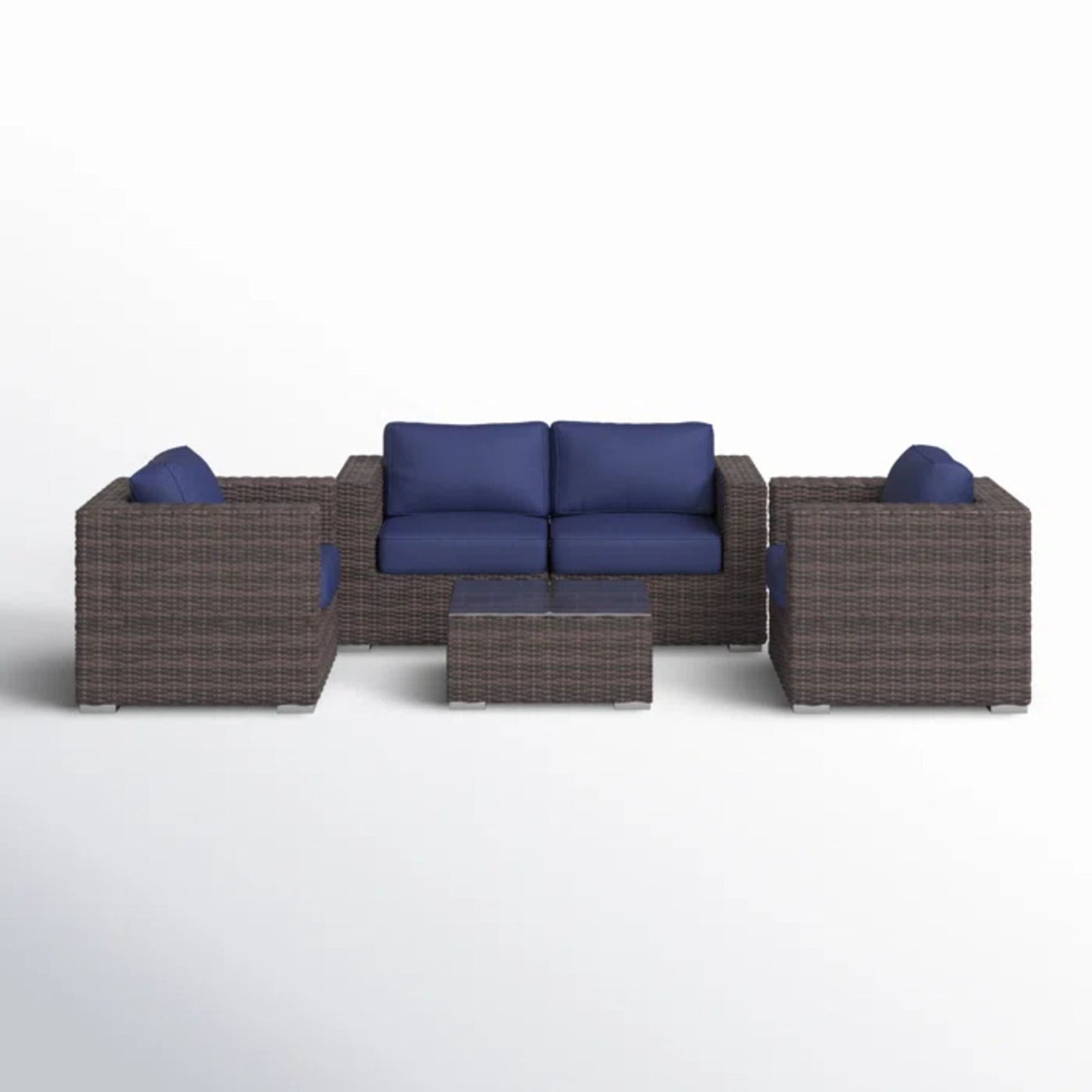 Wicker Seating Group Set With Table And Cushions
