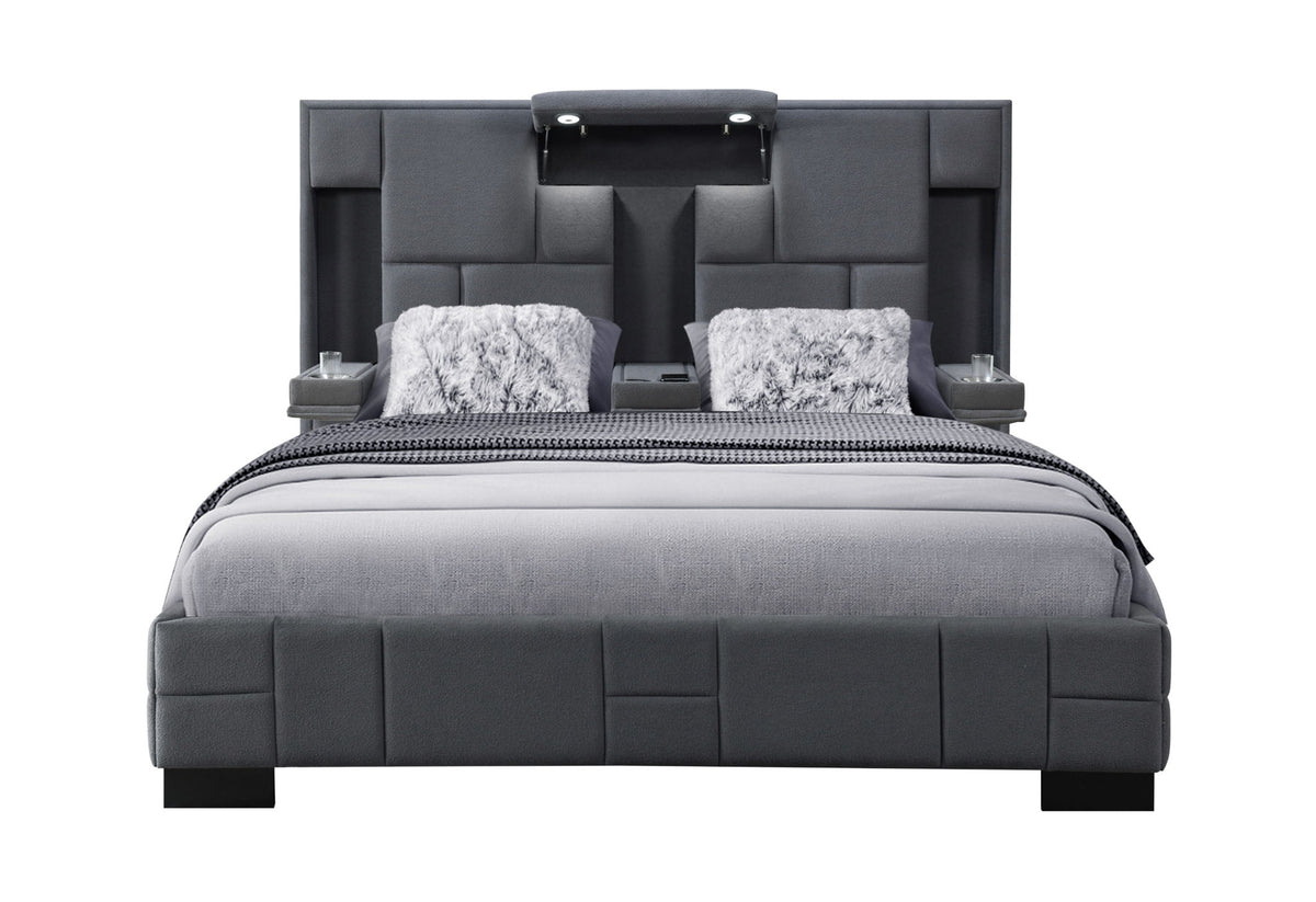 Oscar - Queen Bed Without Wood Trim - Dark Gray