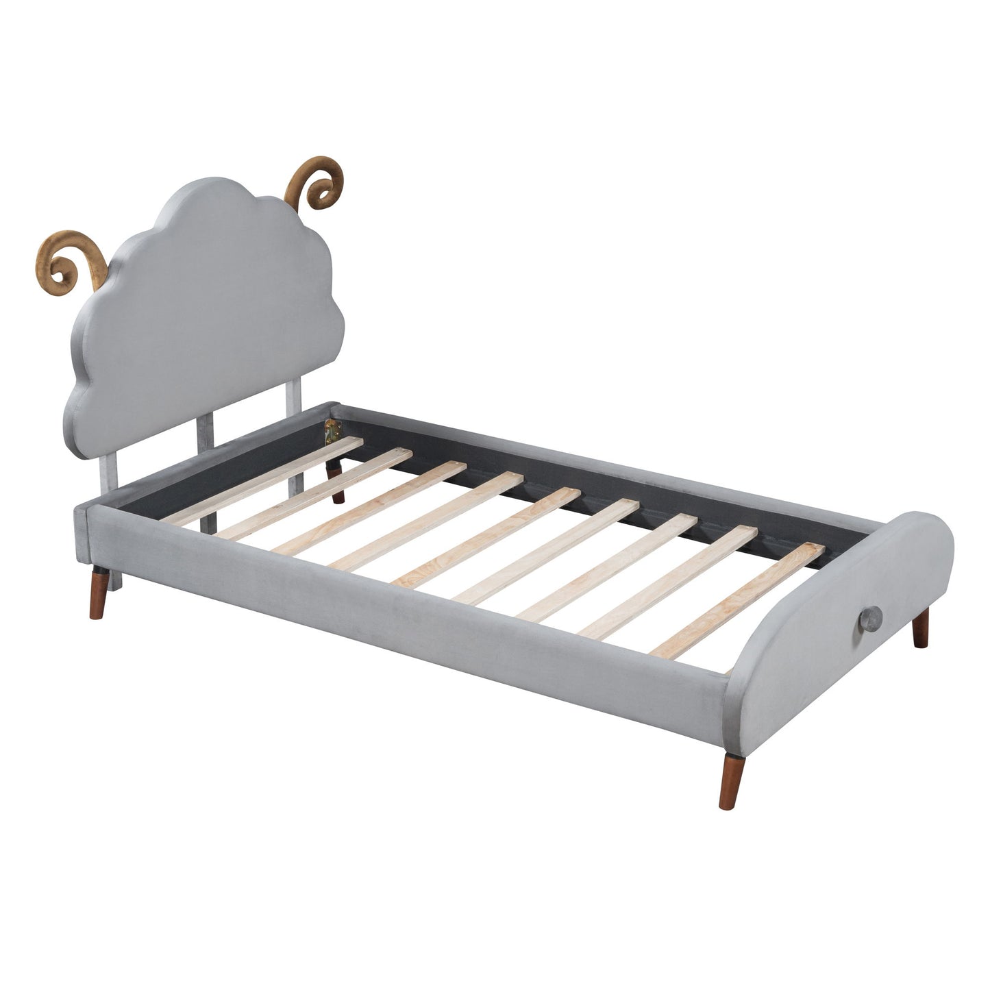 Upholstered Platform Bed With Sheep Shaped Headboard