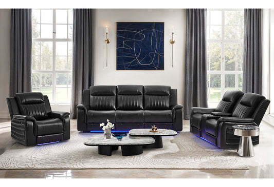 U8879 - 2 Piece Living Room Set (Power Reclining Sofa With LED And Global Surround System And Power Console Reclining Loveseat) - Charcoal