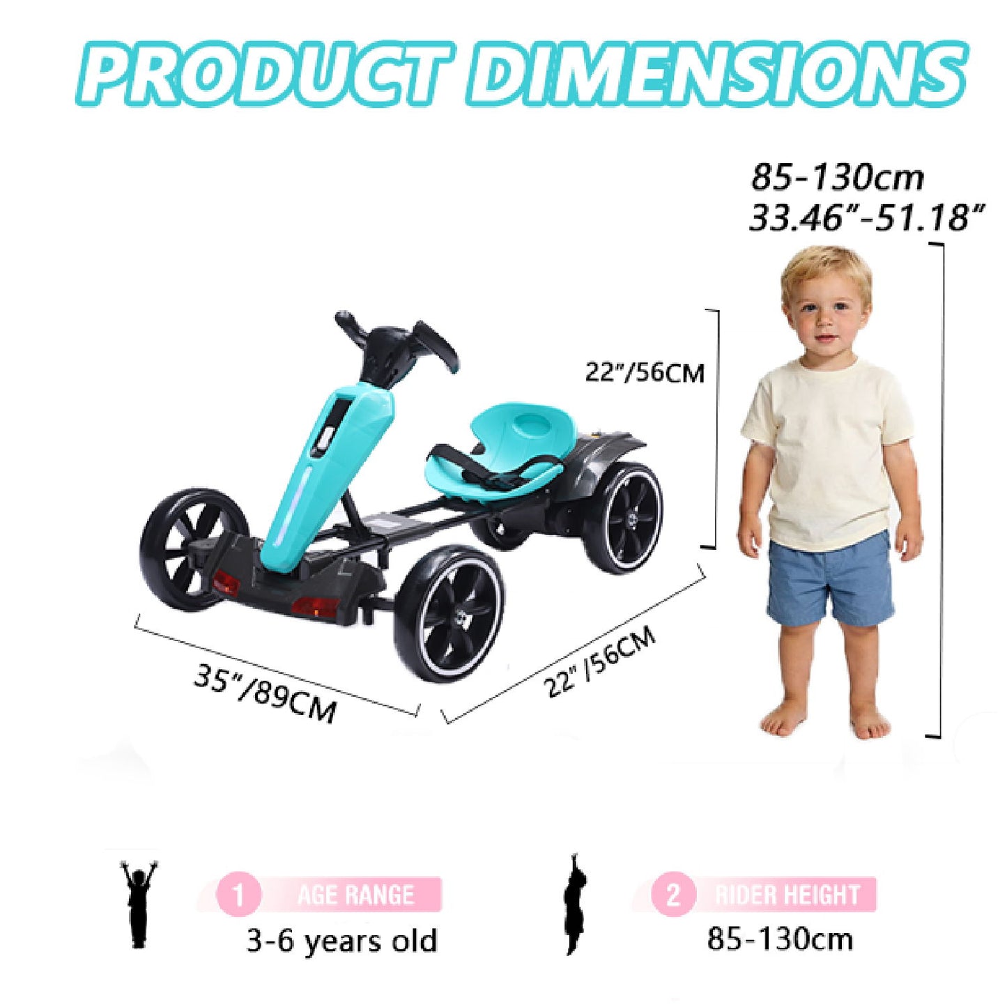 Electric Kids Pedal Go Kart With Adjustable Seat, Foldable Design