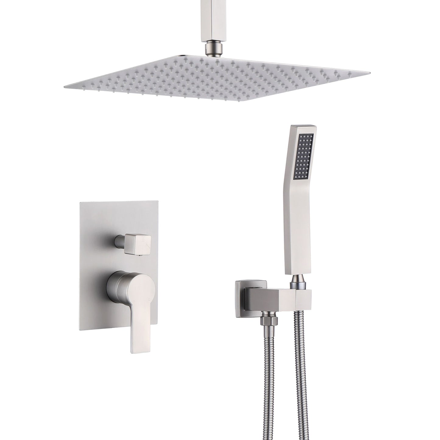 Luxury 12" Ceiling Mount Rainfall Shower System With Brass And Stainless Steel - Brushed Nickel