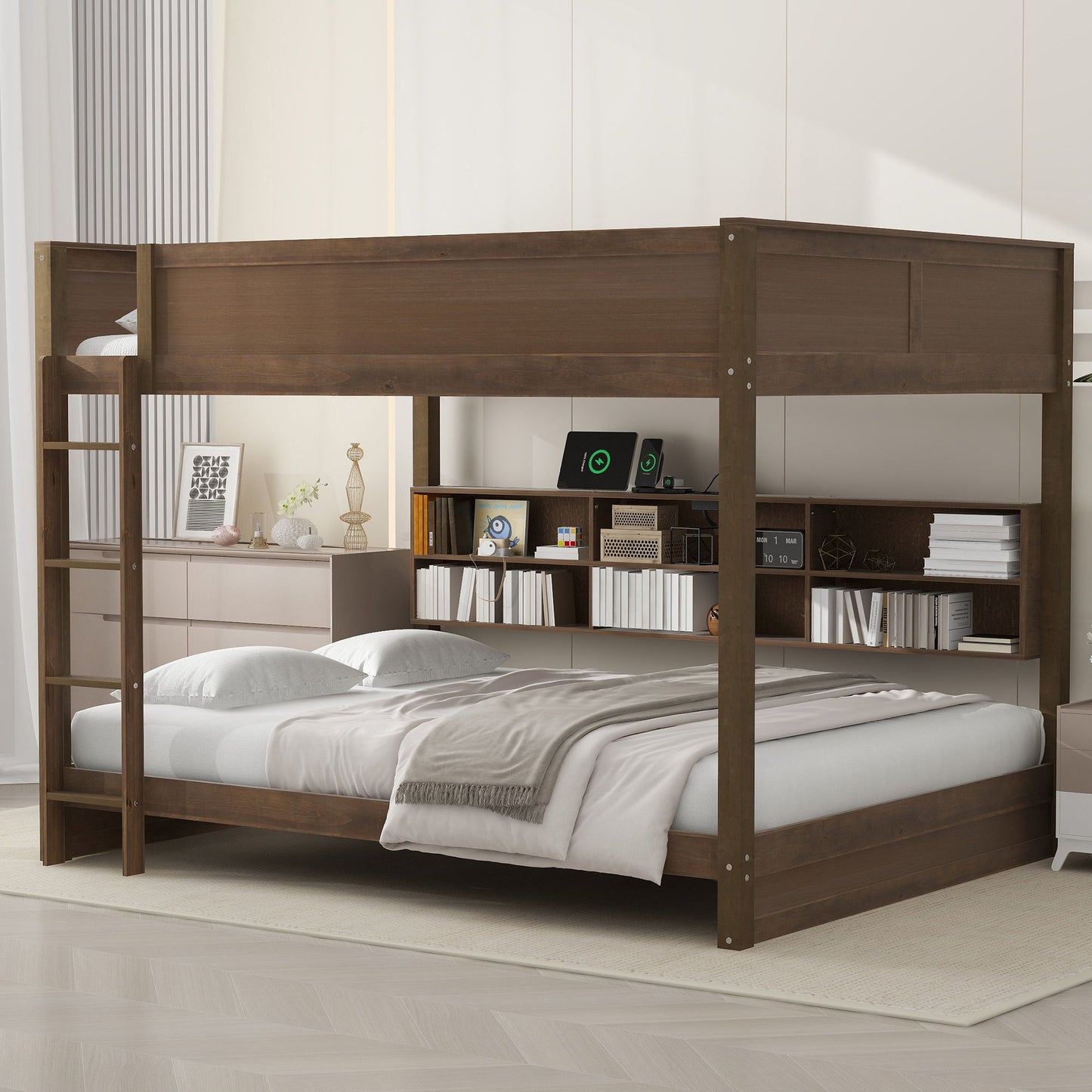 Bunk Bed With Storage Cabinets And USB Ports