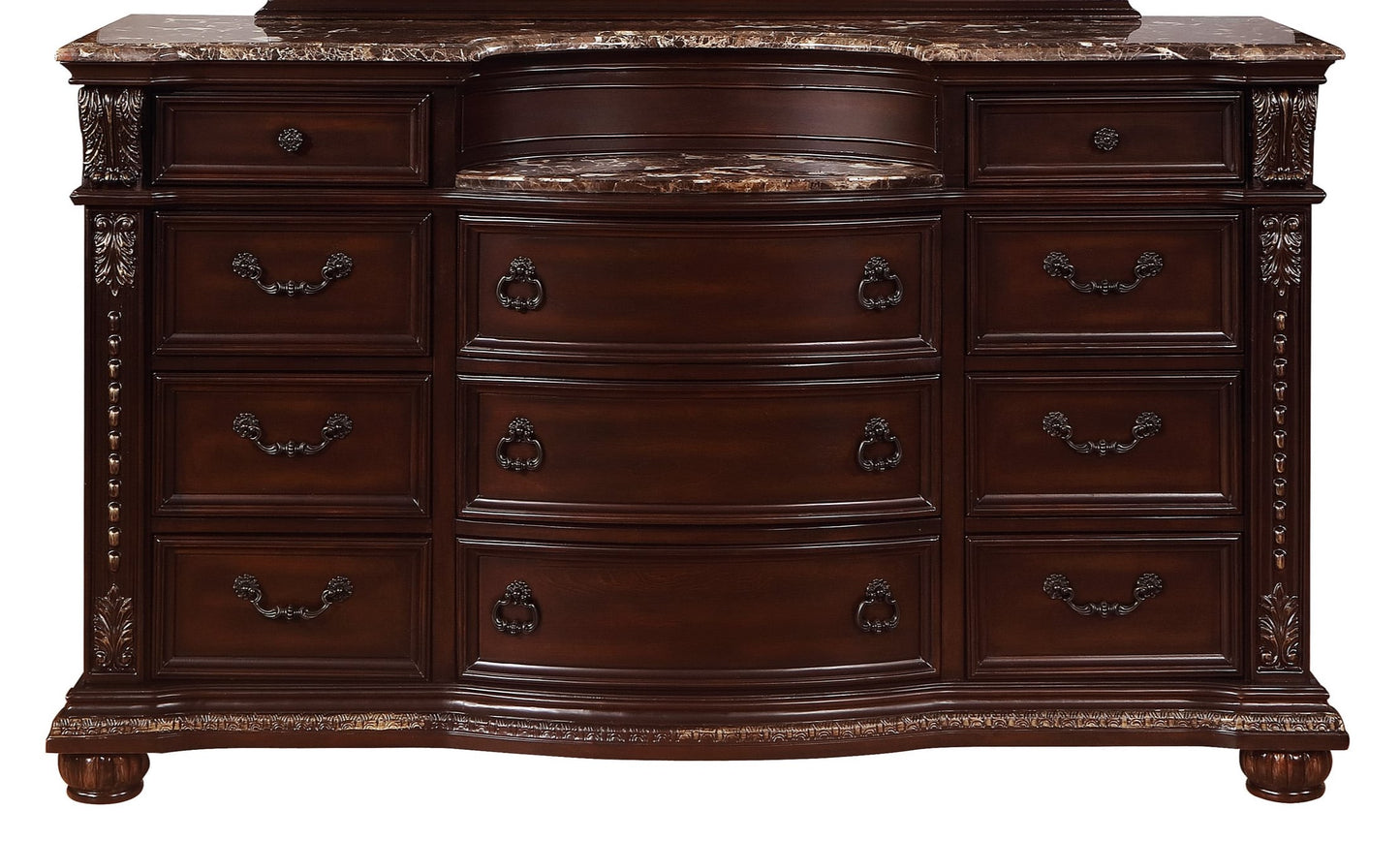 Traditional 11-Drawer Dresser with Low Shelf