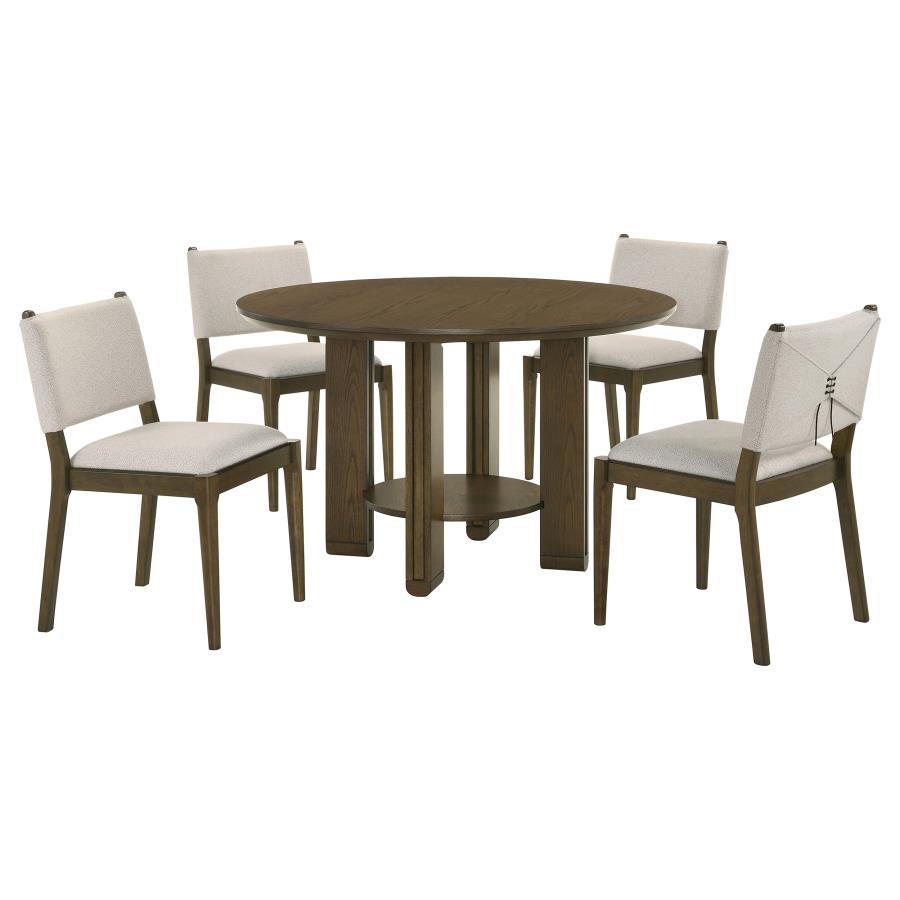 Ottowa - 5 Piece Round Wood Dining Room Table Set - Brown