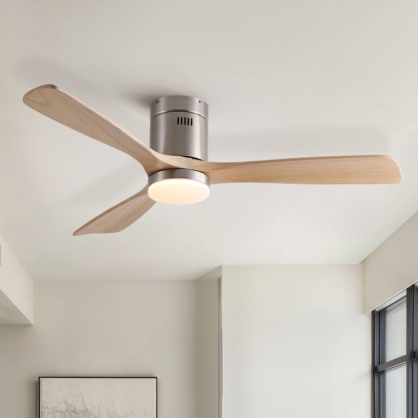 Low Profile Flush Mount Intergrated LED Ceiling Fan With Light And Silent Reversible Motor