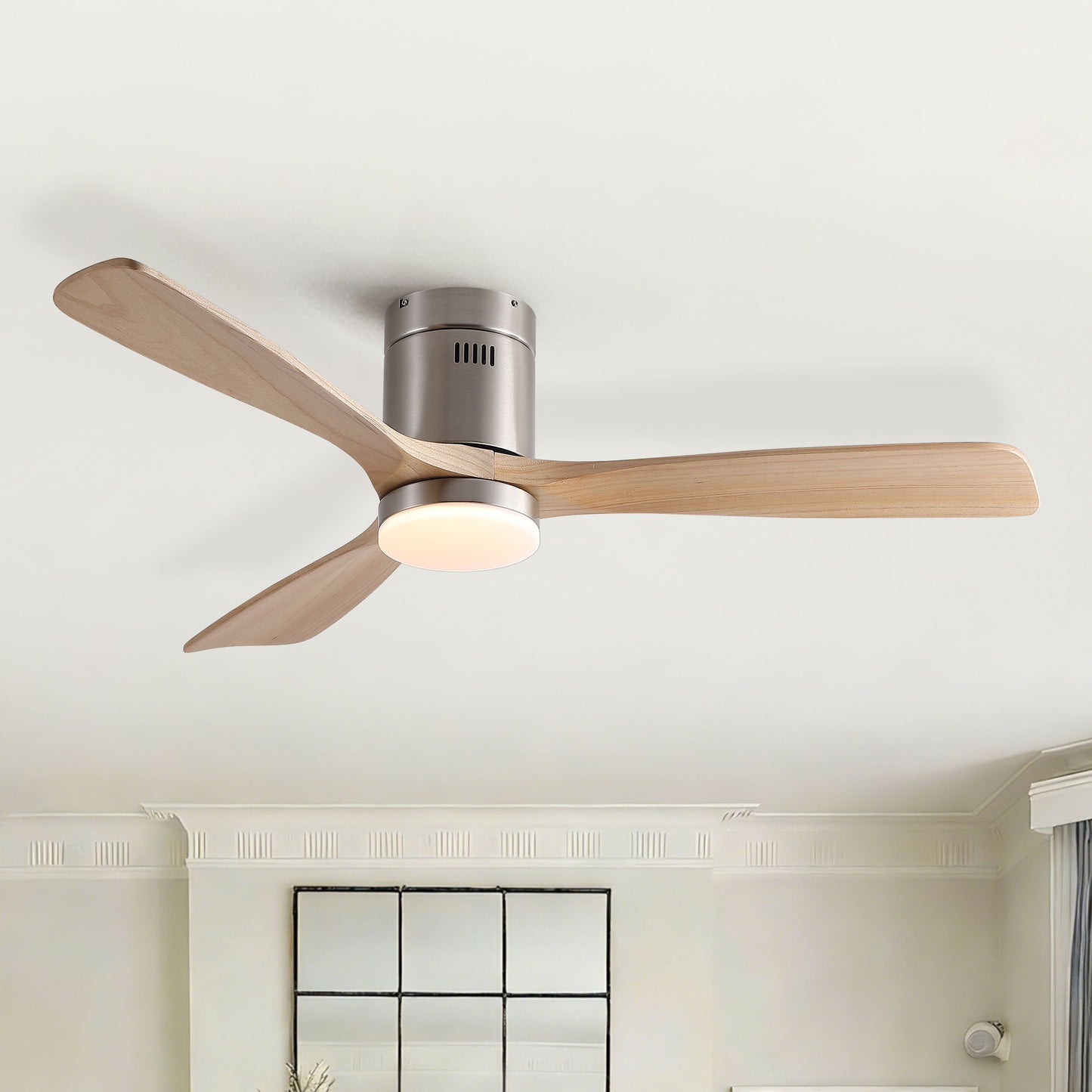 Low Profile Flush Mount Intergrated LED Ceiling Fan With Light And Silent Reversible Motor