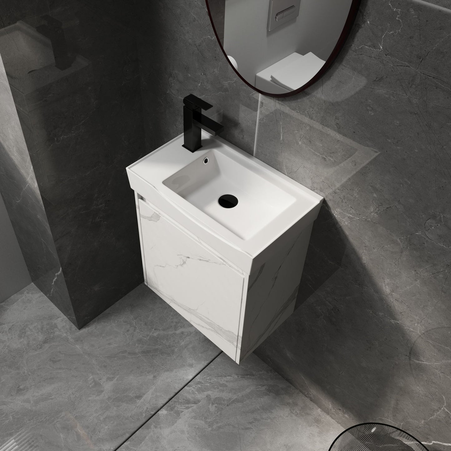 Modern Bathroom Vanity With Ceramic Basin, Wall Mounted Floating Sink Combo, Storage Cabinet