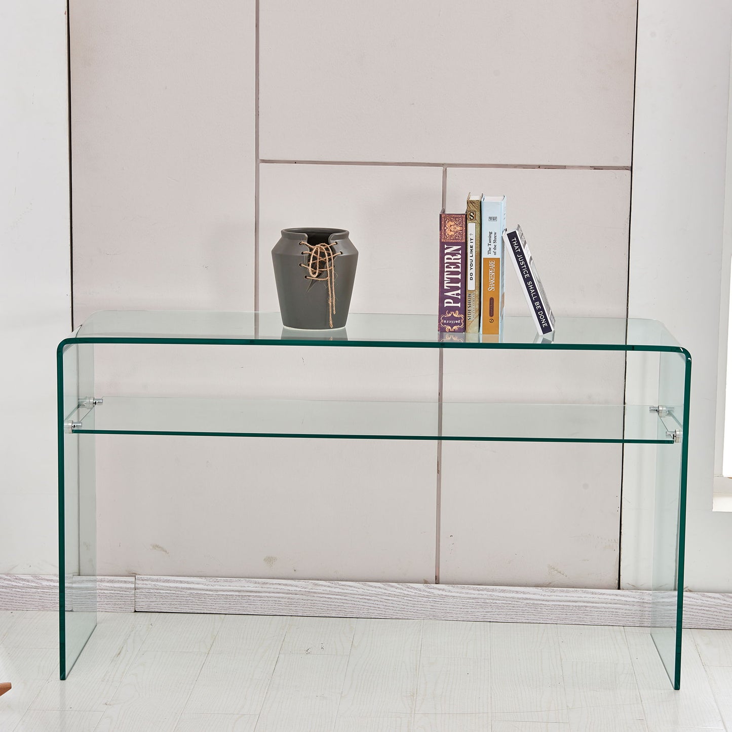 Modern Glass Console Table With Rounded Edges For Versatile Use Tempered Glass - Clear