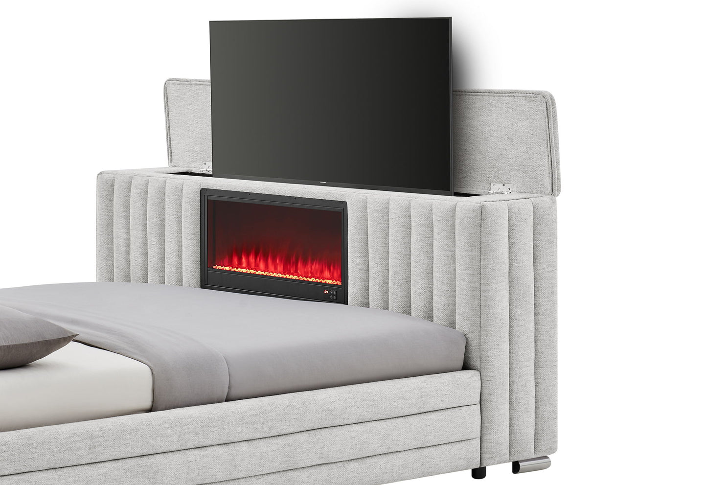 Elias - 5 Piece Queen Bedroom Set TV Footboard - Light Gray / Natural / White