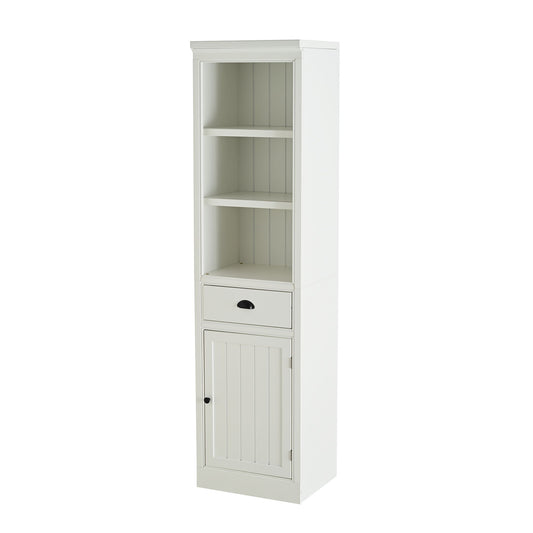 Retro Style 75'' Tall Display Shelf With Cabinet For Hallways Living Room Kitchen - White