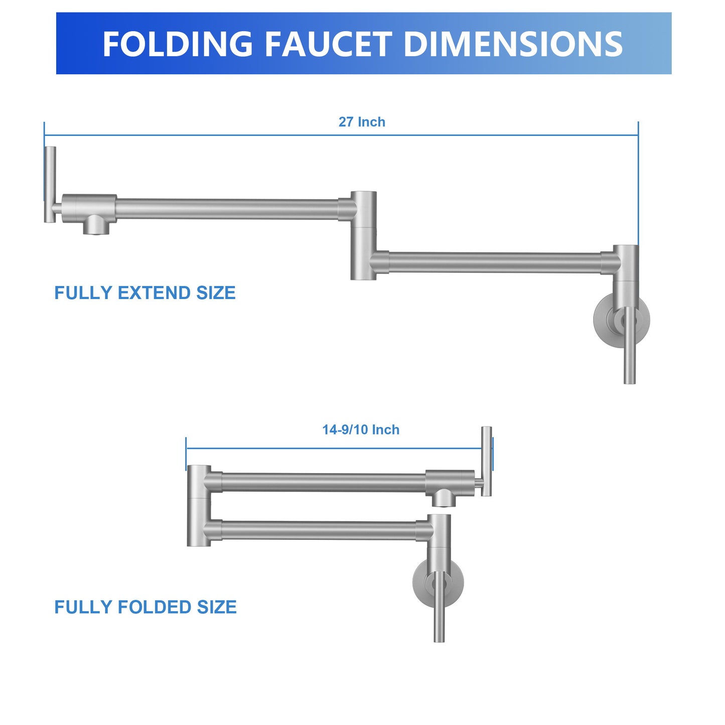 Wall Mount Pot Filler Faucet Folding Stretchable Kitchen Sink Faucet With 2 Handles - Brushed Nickel