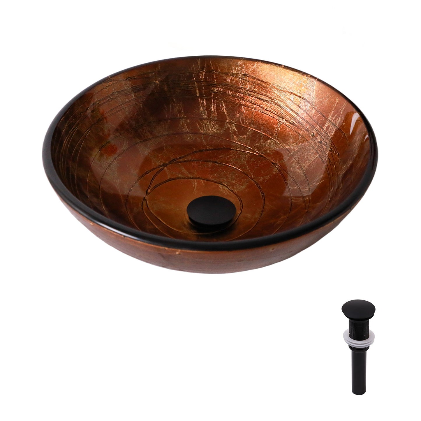 Vessel Bathroom Sink With Pop Up Drain, Round Bowl For Vanity Smooth - Brown