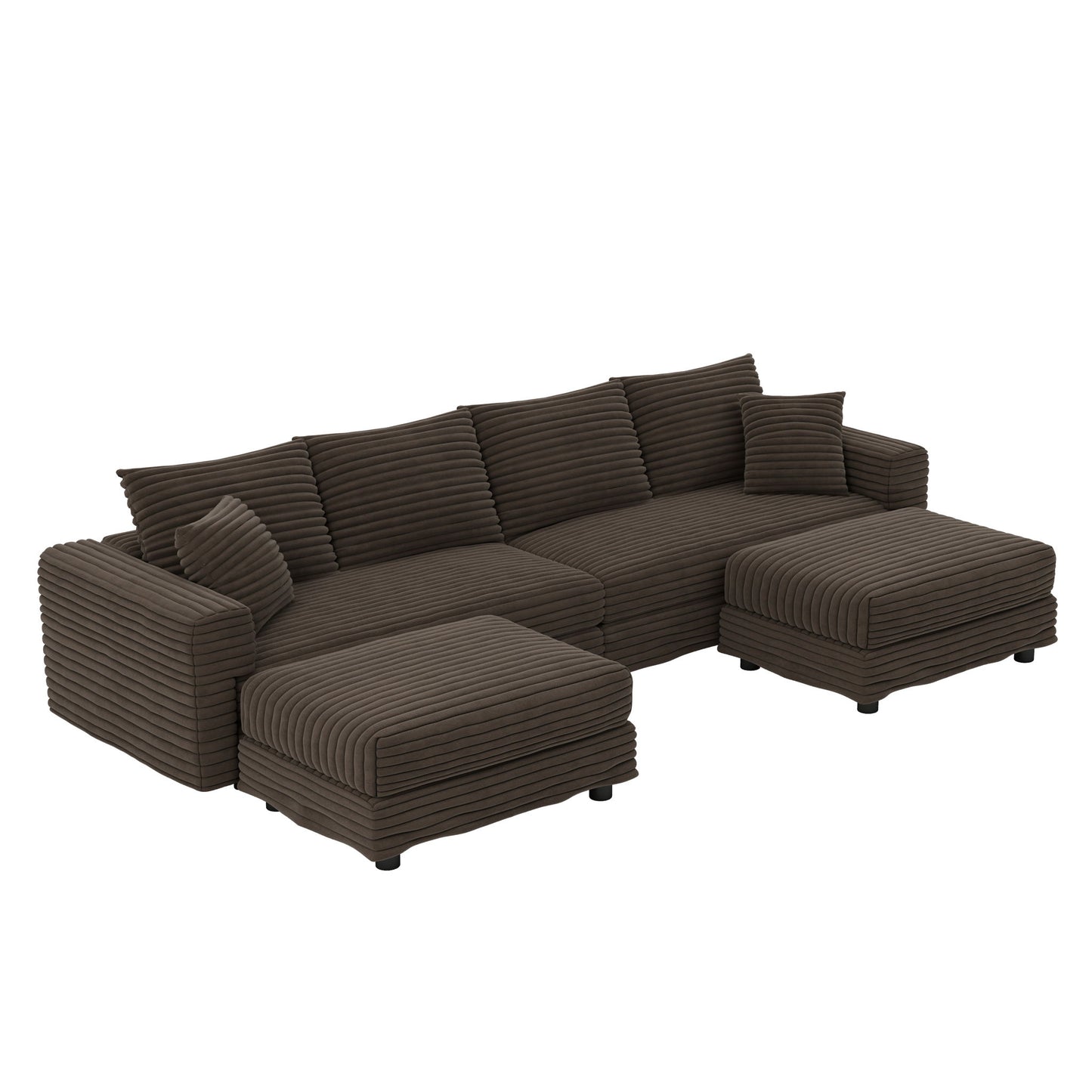 Deep Seat Convertible Sofa With Soft Pillows And Ottomans