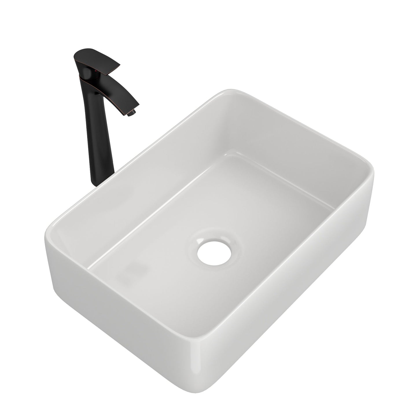 Above Porcelain Vessel Vanity Sink And Faucet Combo, 19" X 15" - White