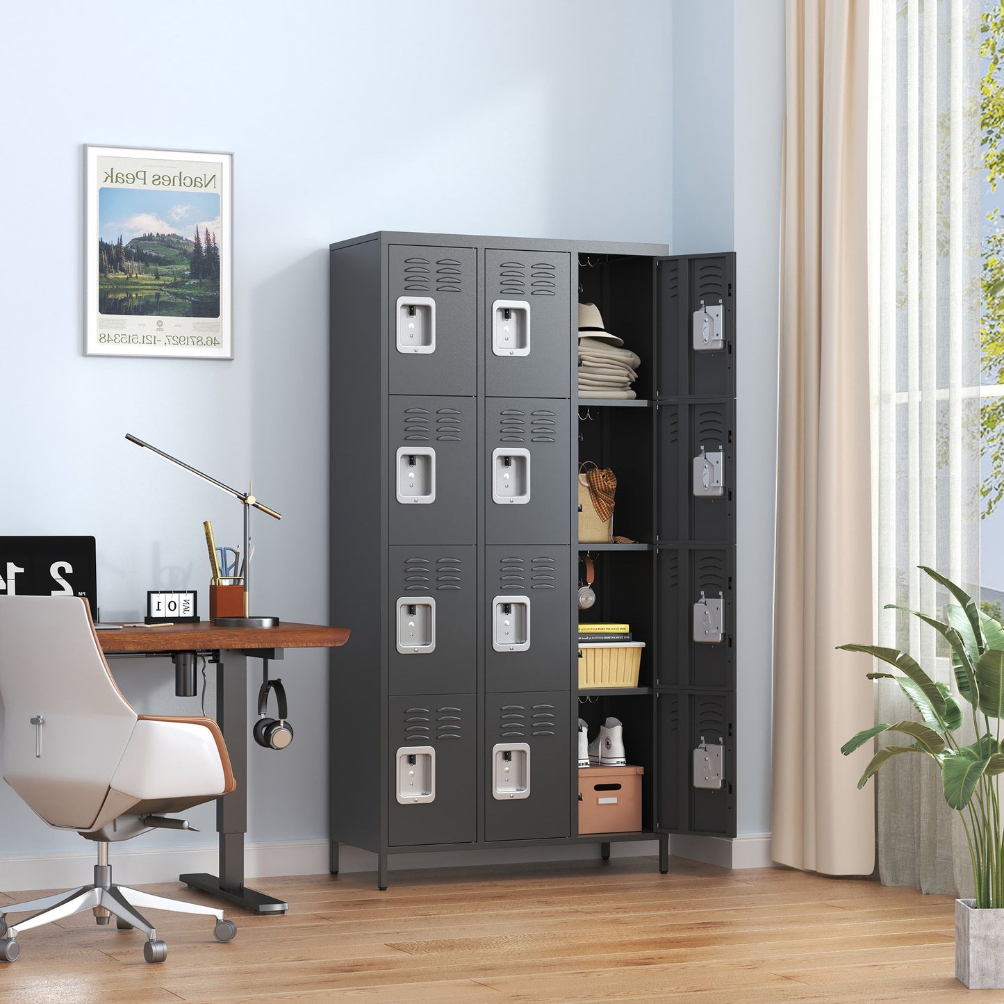 12 Door Lockers With Lock For Secure Storage - Black